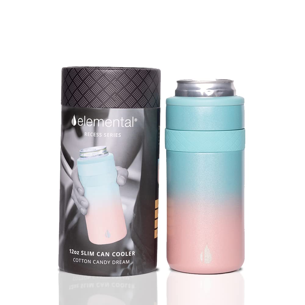 Elemental Insulated Slim Can Cooler - Triple Wall Stainless Steel Skinny Can Holder for 12oz Beverages (Beer, Soda, Seltzer) - Cotton Candy Dream - Perfect for Picnics, BBQs & Outdoor Parties