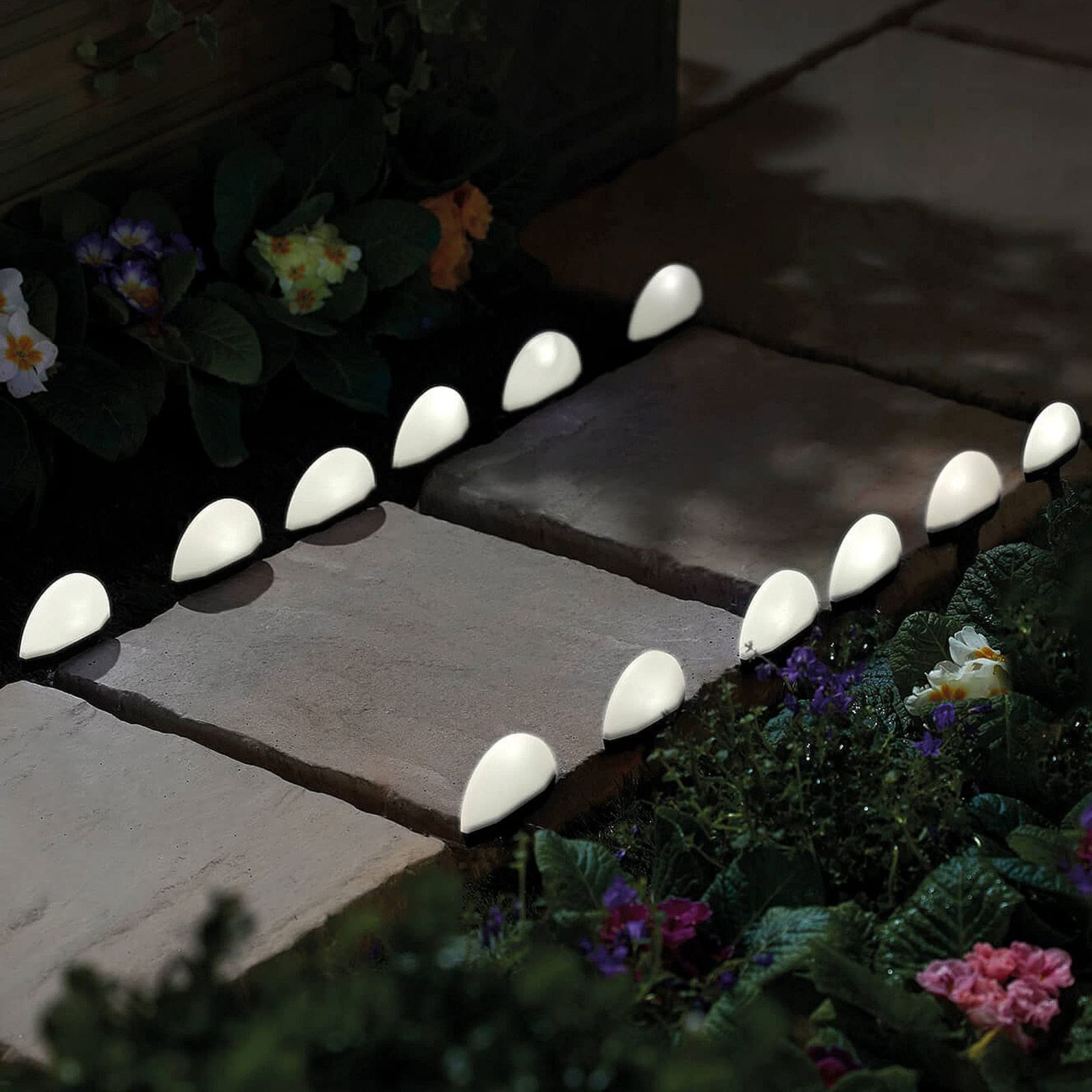 Solar Pathway Lights Outdoor - Set of 12 Waterproof Cool White LED Garden Lights for Landscape, Walkway, Yard, Patio & Flower Bed | Weather-Resistant Decorative Stake Lighting for Driveway, Sidewalk & Backyard Decor