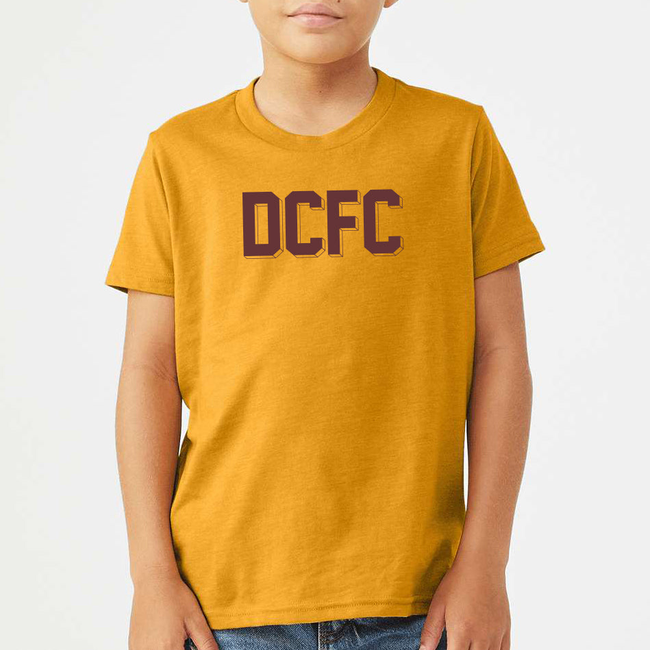 DCFC Youth Block Shadow T-Shirt - Mustard Yellow Cotton Tee for Boys & Girls - Perfect for Soccer Games, School & Casual Wear