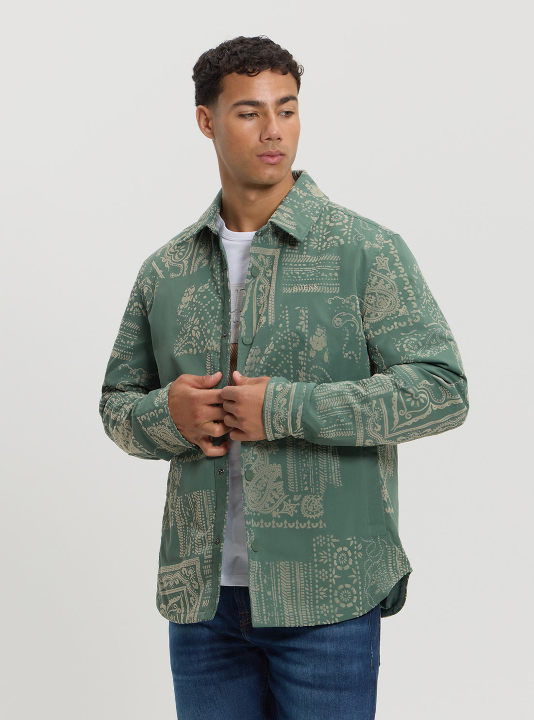 Stylish Green Bandana Print Shaket - Trendy Oversized Shirt for Women | Perfect for Casual Outfits, Beach Cover-Ups & Music Festivals
