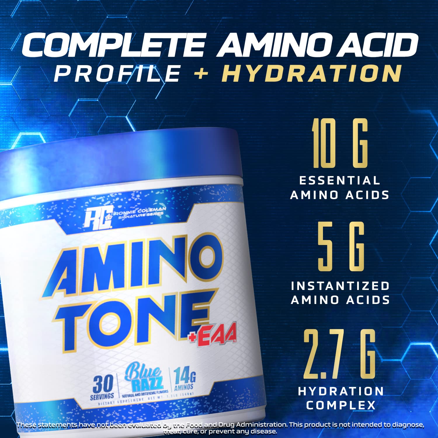 Ronnie Coleman Signature Series Amino-Tone EAAs Powder with BCAAs - Essential Amino Acids for Muscle Recovery & Hydration Post Workout - Sour Apple Flavor, 30 Servings - Ideal for Gym, Fitness & Athletic Performance