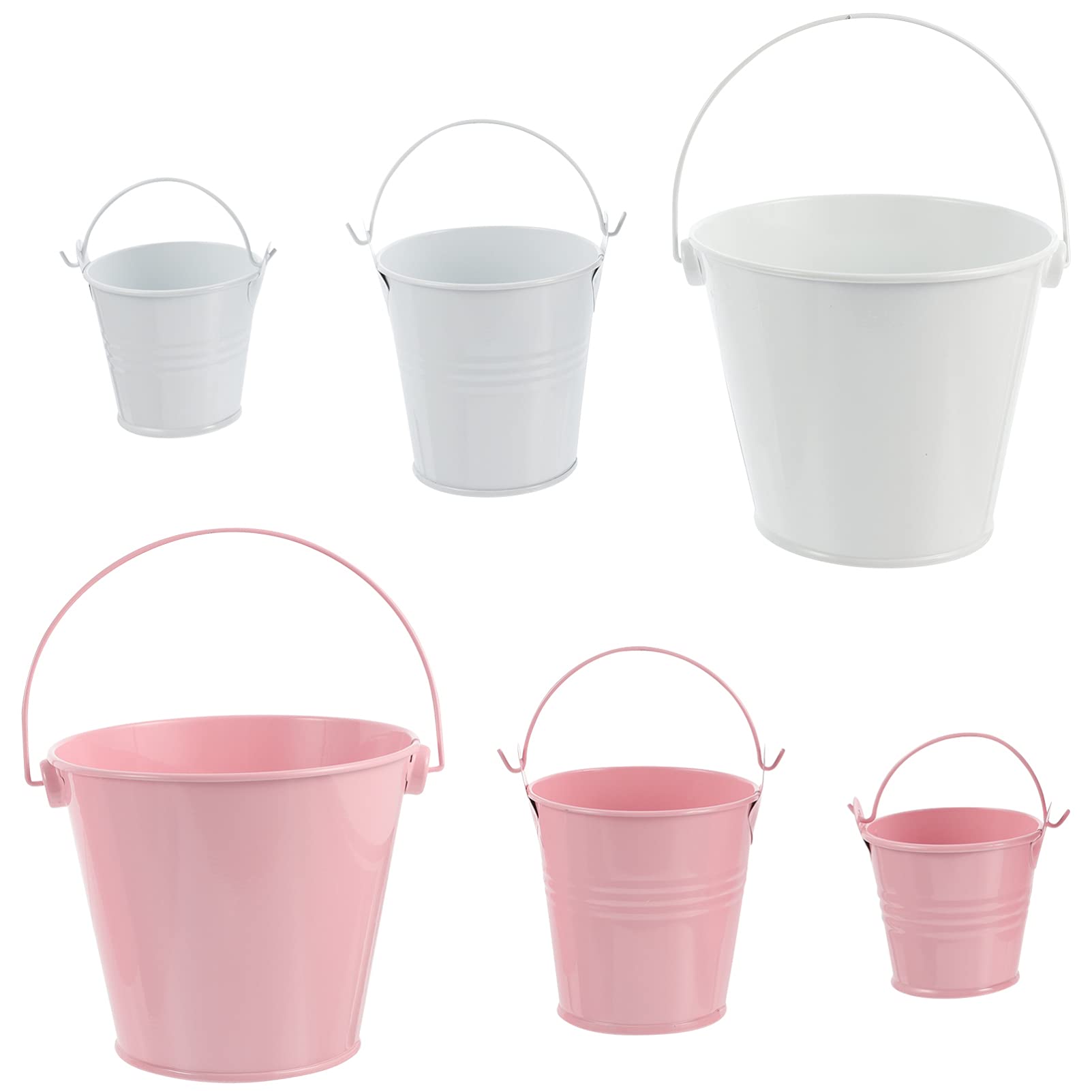 Vintage Iron Hanging Flower Pot Set - 6pcs Small Metal Bucket Planters for Wall Fence, Balcony, Garden & Patio Decor | Rustic Outdoor Indoor Planter Vase with Hooks | Perfect for Succulents, Herbs & Flowers