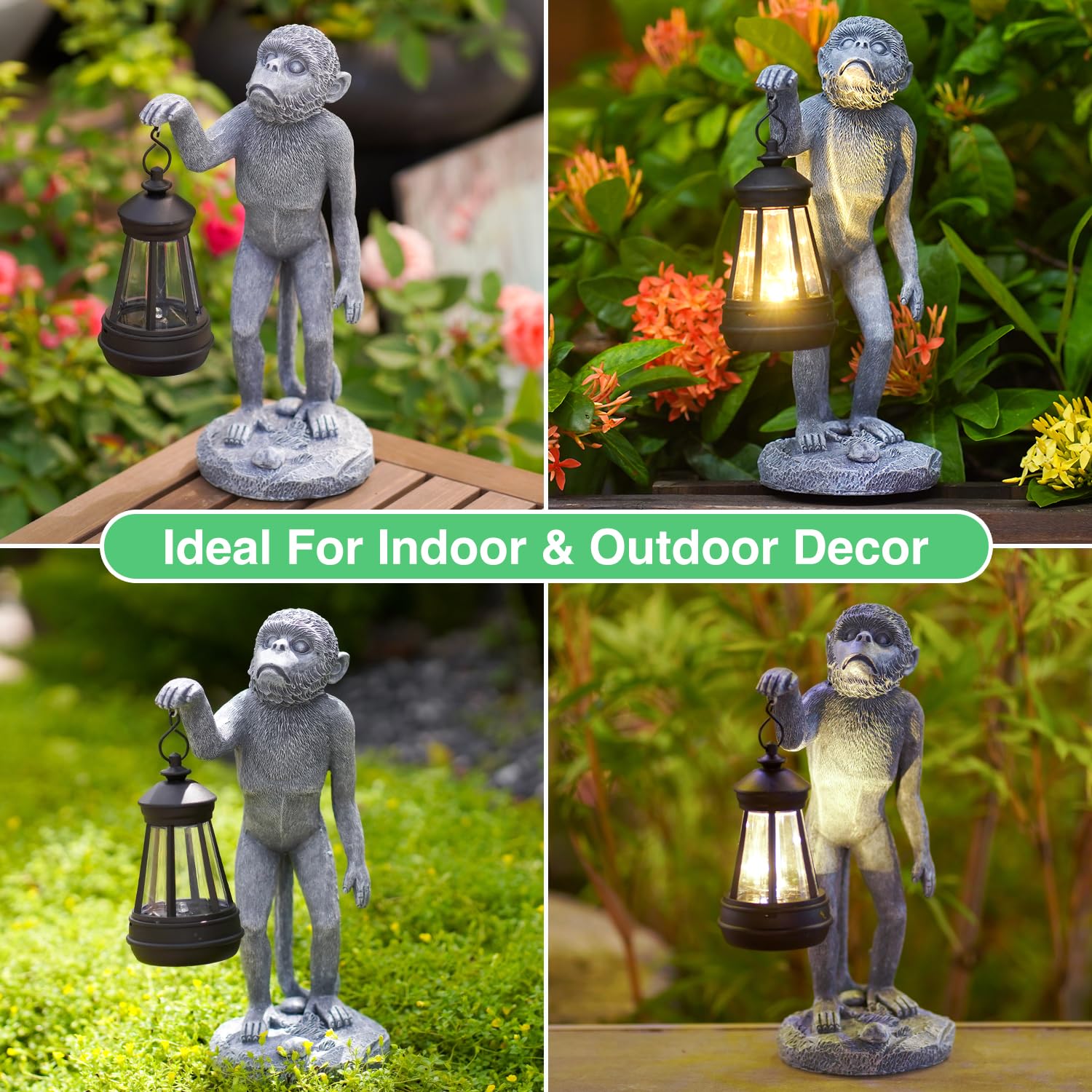 Solar Powered LED Monkey Garden Statue - Outdoor Decor for Patio, Lawn, Balcony & Yard - Perfect Housewarming Gift for Women, Moms & Grandmas | Great for Garden Parties, Landscape Lighting & Nighttime Ambiance