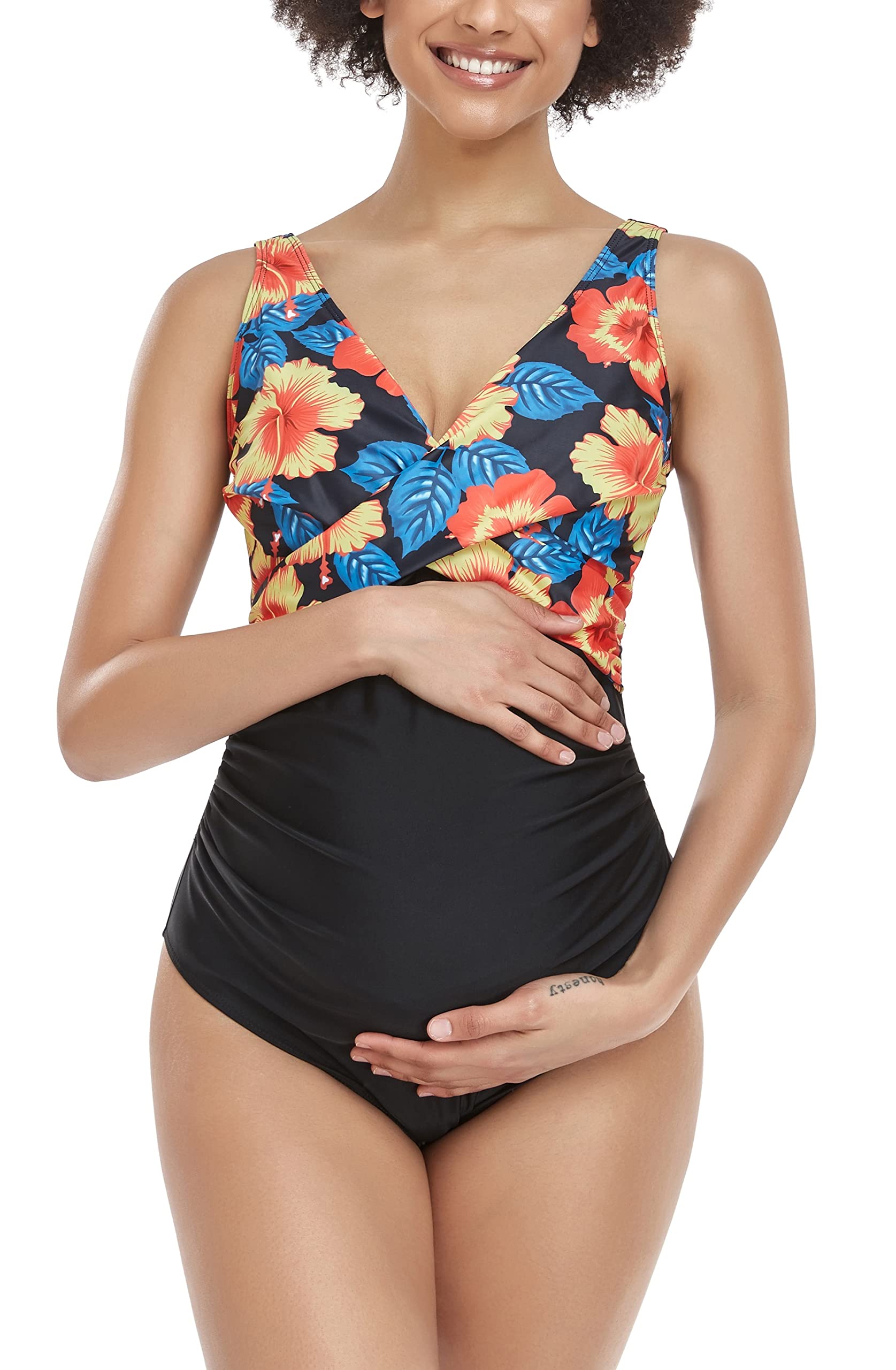 SUMMERSUNSHINE Maternity One Piece Swimwear - Front Cross Design Pregnancy Swimsuit & Bathing Suit for Expecting Moms | Perfect for Beach, Pool & Summer Vacations