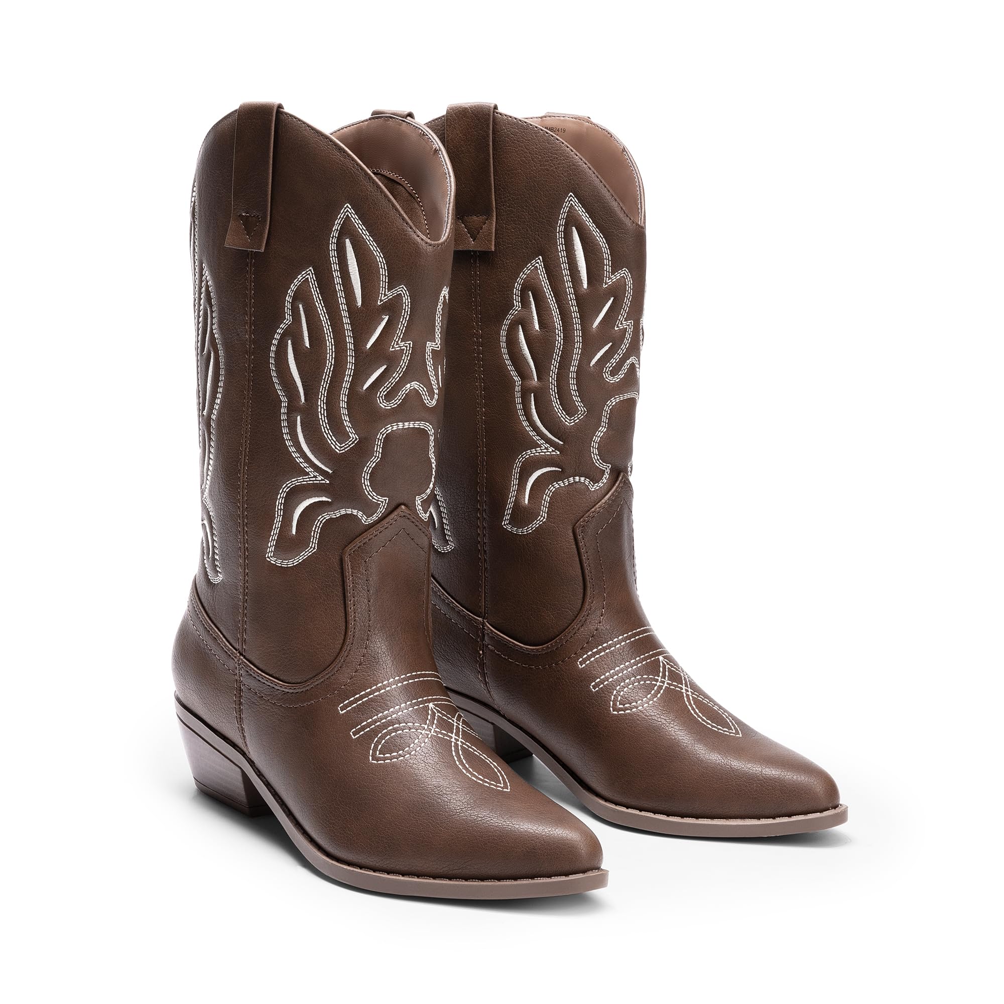 DREAM PAIRS Women's Cowboy Boots - Mid Calf Western Cowgirl Boots with Embroidery Stitching | Perfect for Country Dancing, Rodeos & Western Fashion Outfits