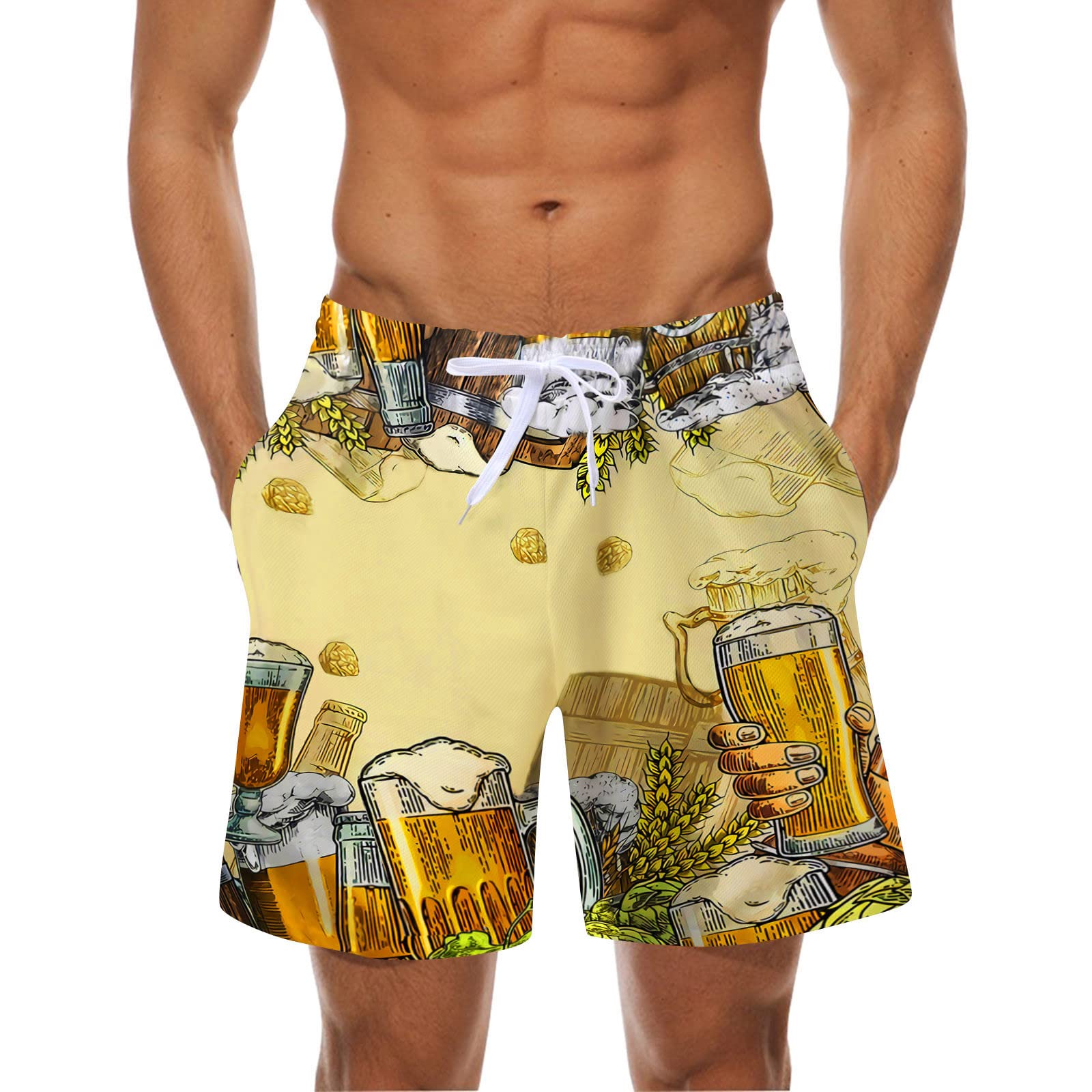 Men's Summer Fashion Casual Breathable Mesh Printed Beach Shorts Swimsuits for Swimming, Surfing, and Outdoor Activities