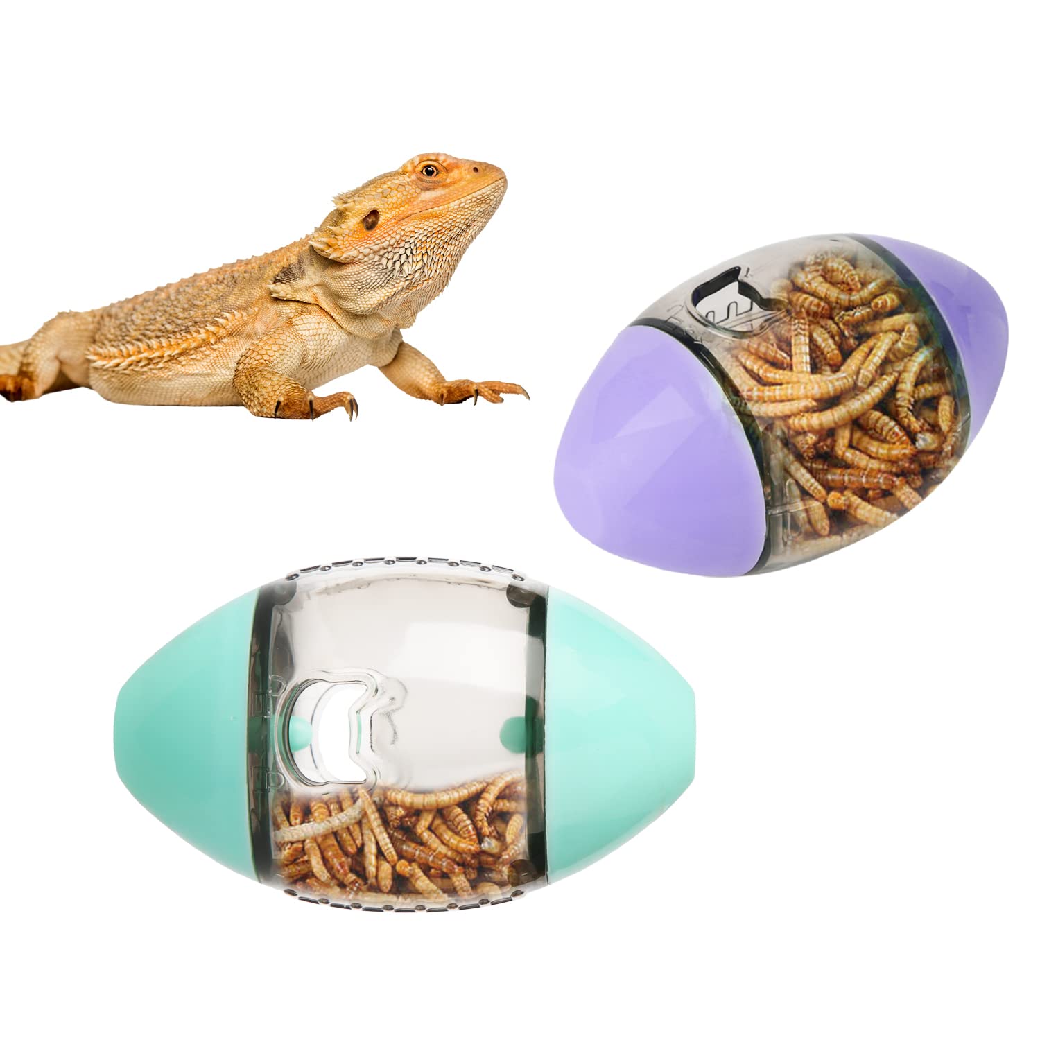 Bearded Dragon Toy Set - Reptile Enrichment & Feeding Toys for Lizards, Geckos & Small Reptiles (Green, Purple) - Stimulate Natural Hunting Instincts & Cage Entertainment