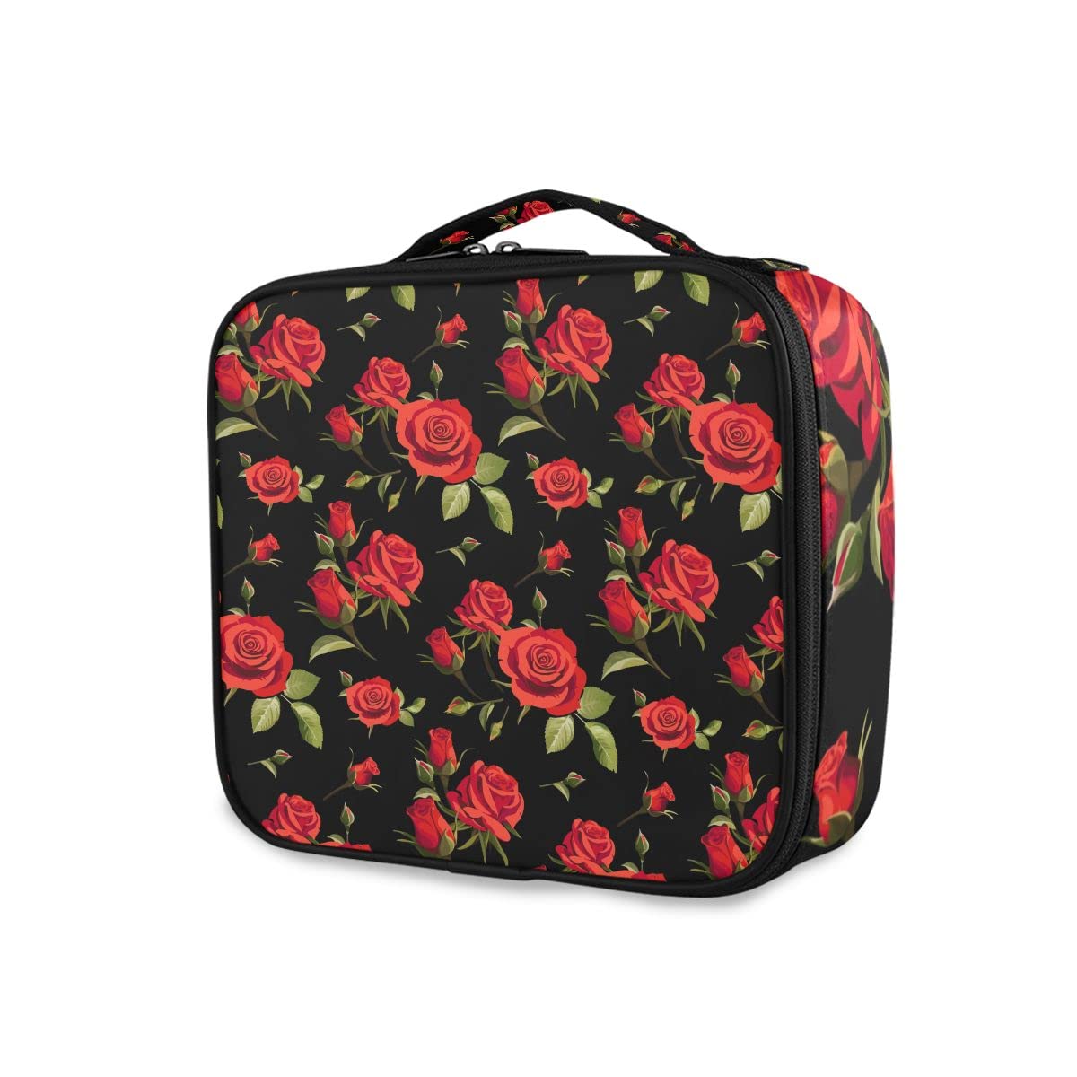 GAIREG Women's Makeup Bag - Abstract Fiery Dragon Cosmetic Travel Organizer with Floral Red Roses on Black | Waterproof Toiletry Case for Travel, Gym, Work & Daily Use