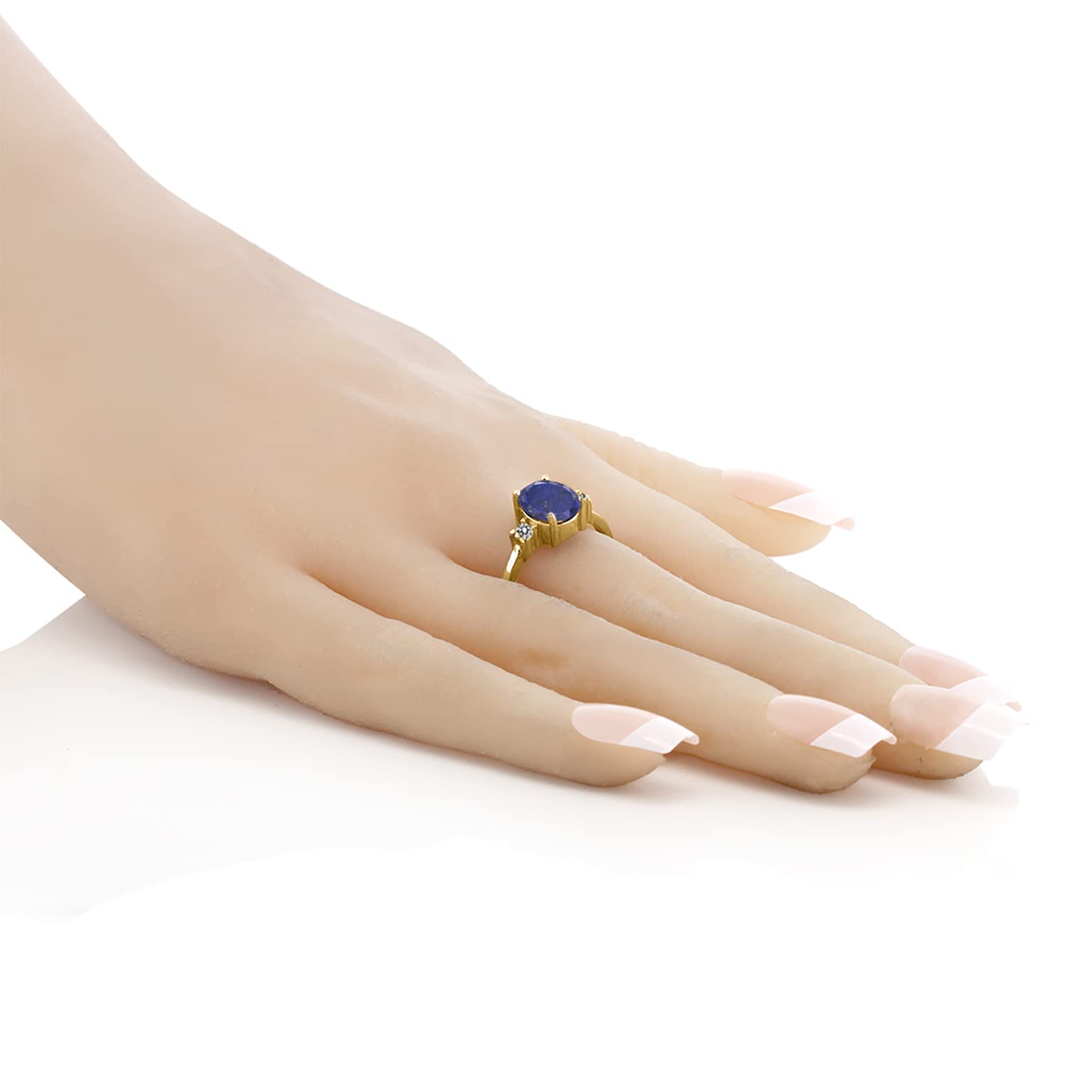 2.13 Ct Oval Blue Lapis & White Diamond Ring - 18K Yellow Gold Plated Sterling Silver Jewelry for Women - Perfect for Weddings, Anniversaries & Special Occasions