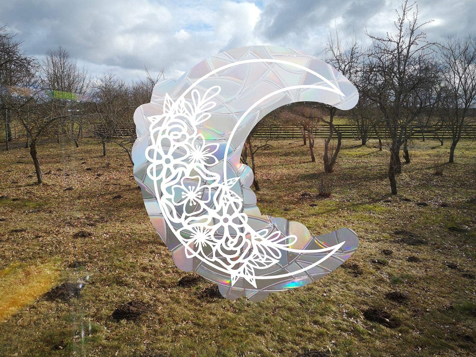 Floral Moon Suncatcher - Crescent Moon Window Decal & Rainbow Maker | Stained Glass Window Sticker for Home Decor, Nursery, Living Room | Creates Beautiful Rainbow Light Patterns