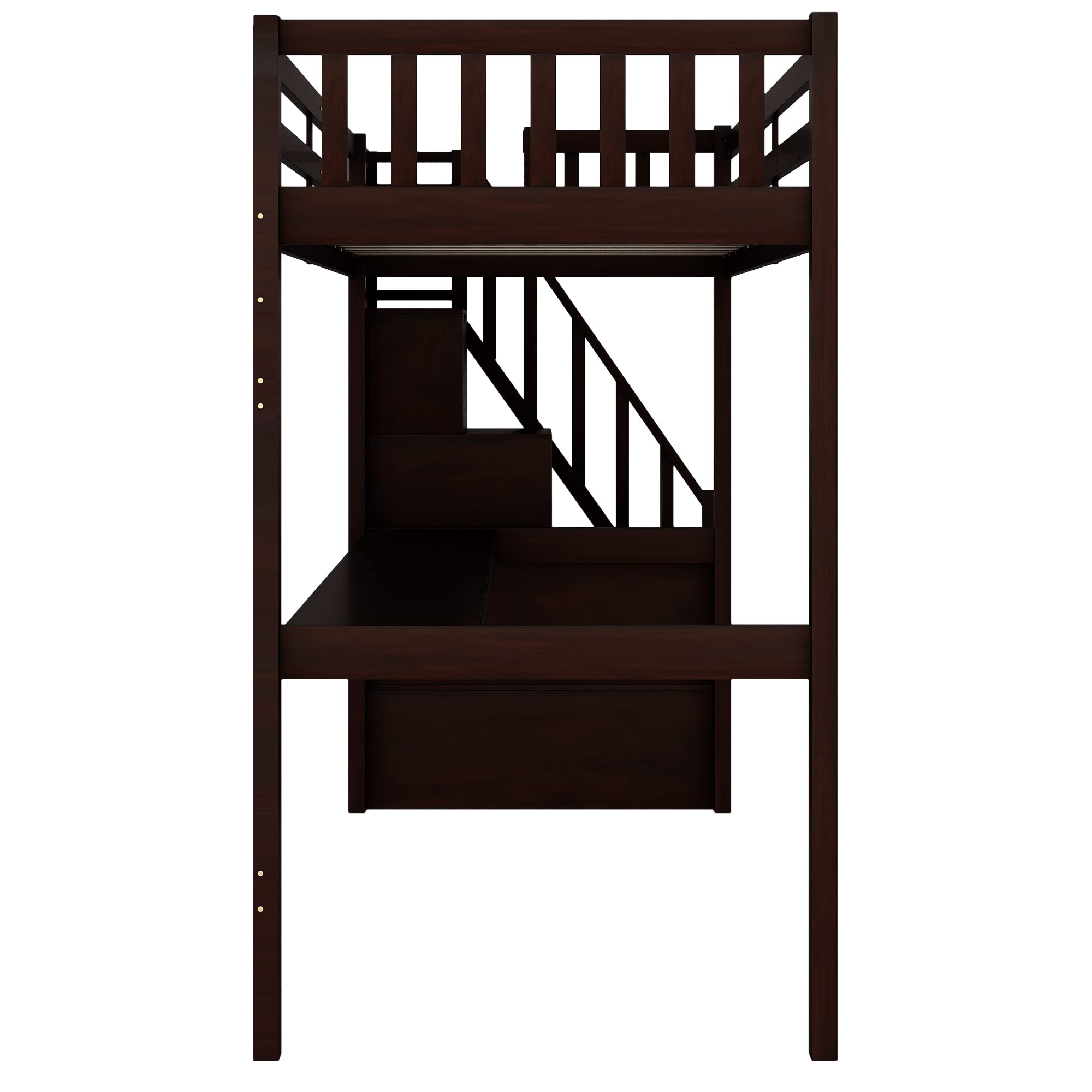 SOFTSEA Twin Loft Bed with Stairs & Built-in Desk - Space Saving Wooden Study Loft Bed for Kids & Teens - Perfect for Small Rooms, Dorm Rooms & Bedrooms (Junior Twin Size)