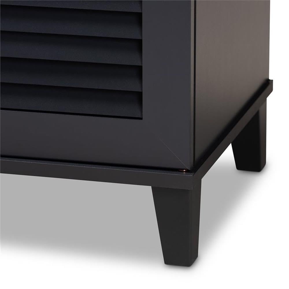 Baxton Studio Coolidge Modern 8-Shelf Shoe Storage Cabinet - Dark Grey Wooden Organizer for Entryway, Closet & Bedroom Shoe Display