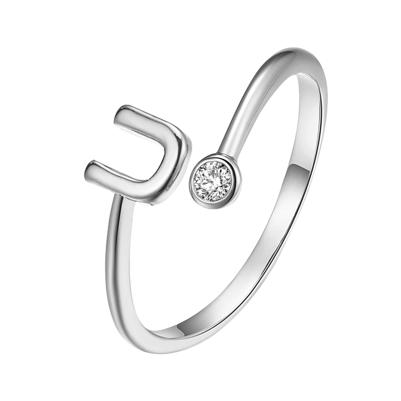 Elegant Diamond-Adjustable Silver Plated Letter Opening Ring for Women - Perfect for Engagement, Wedding & Anniversary Gifts | Stylish Jewelry for Everyday Wear & Special Occasions