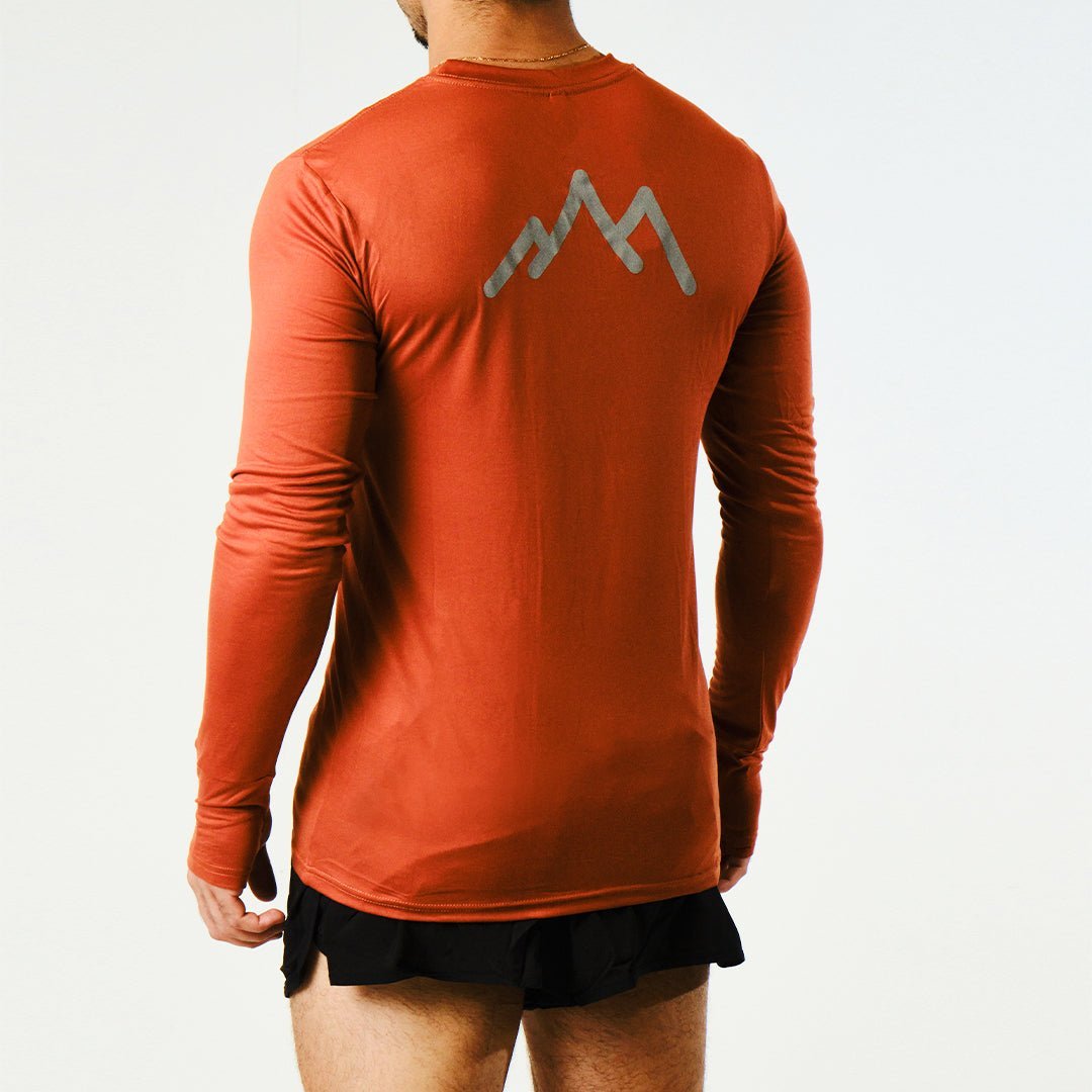 Men's Ultra Eco Run T-Shirt - Long Sleeve Sustainable Running Top (Orange, Standard Thickness) for Outdoor Jogging & Trail Running