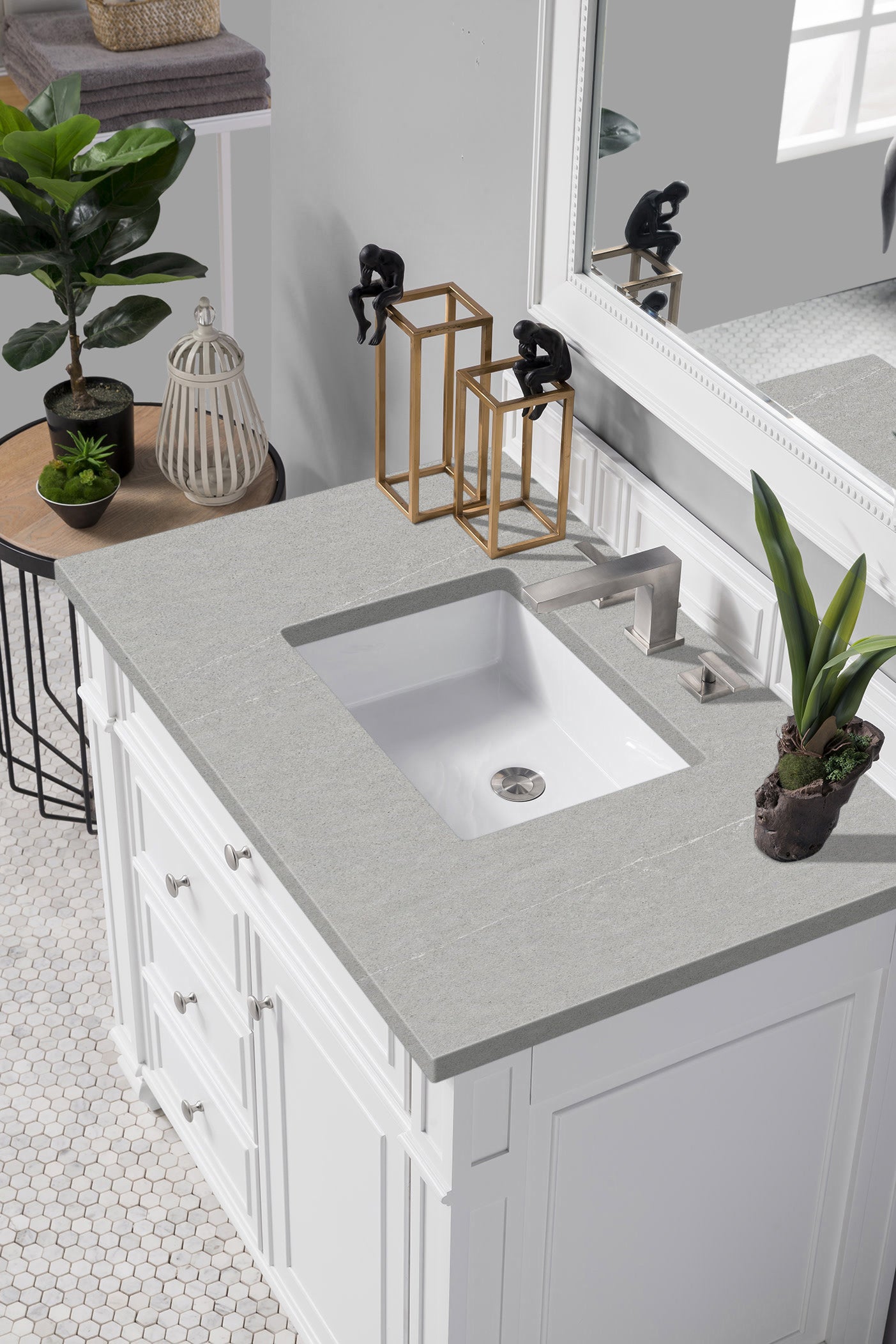 Bristol 36 Inch Single Bathroom Vanity Set with 3CM Eternal Serena Quartz Countertop in Bright White - Perfect for Modern Master Bathrooms & Powder Rooms