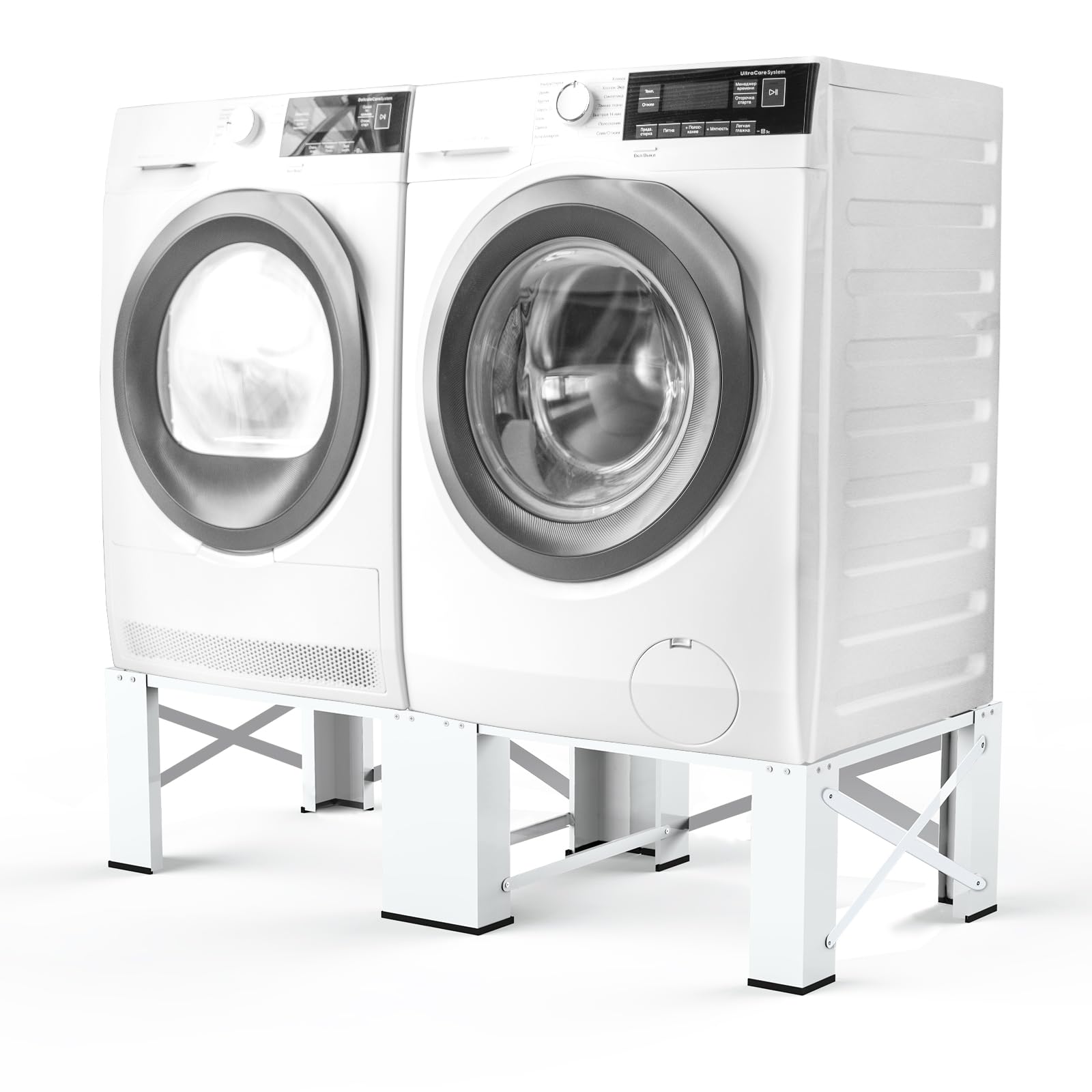 2 in 1 Washer Dryer Pedestal Stand 29 Inch - Heavy Duty Steel Laundry Pedestal for Front Load Washer and Dryer, Universal Fit for Most 4.8-5.3 cu.ft Capacity Washing Machines, White - Perfect for Laundry Room Organization and Space Saving
