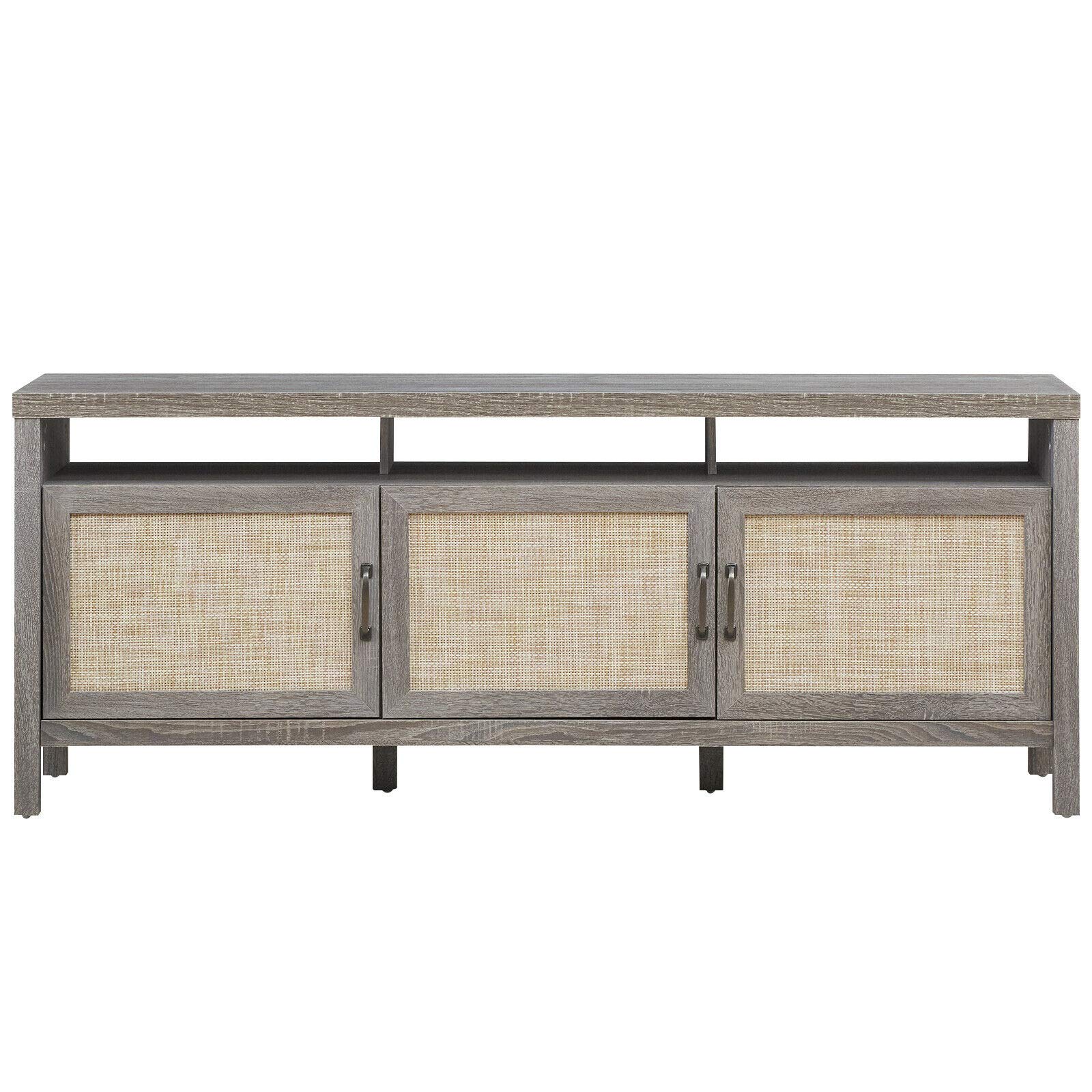 HPW Grey Oak TV Stand Entertainment Center with Open Shelf & 3 Storage Cabinets - Holds 65