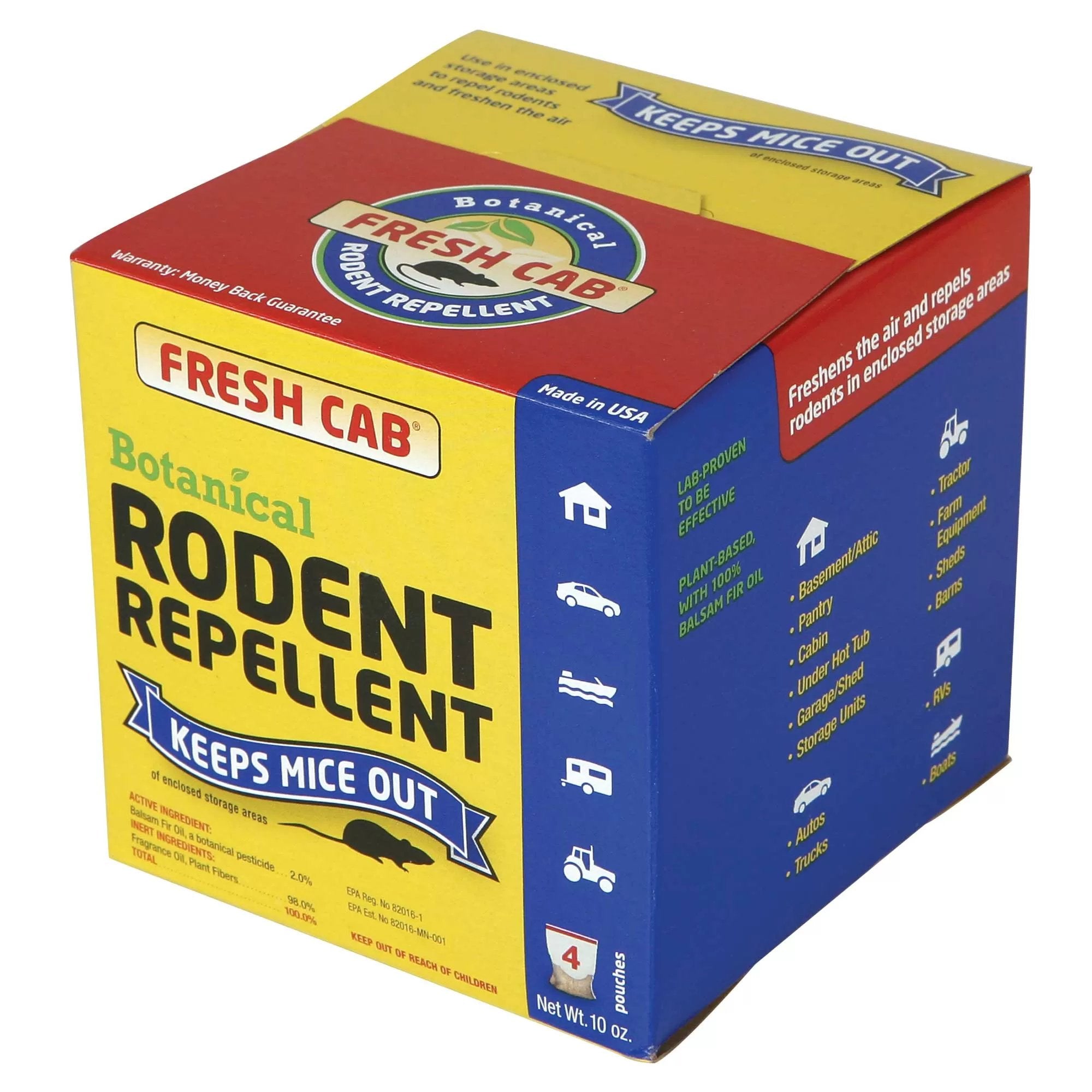 Natural Fresh Cab® Rodent Repellent Sachets - Box of 4 | Eco-Friendly Mouse & Rat Deterrent for Home, Garage, RV & Storage Areas | Long-Lasting Protection Against Rodents