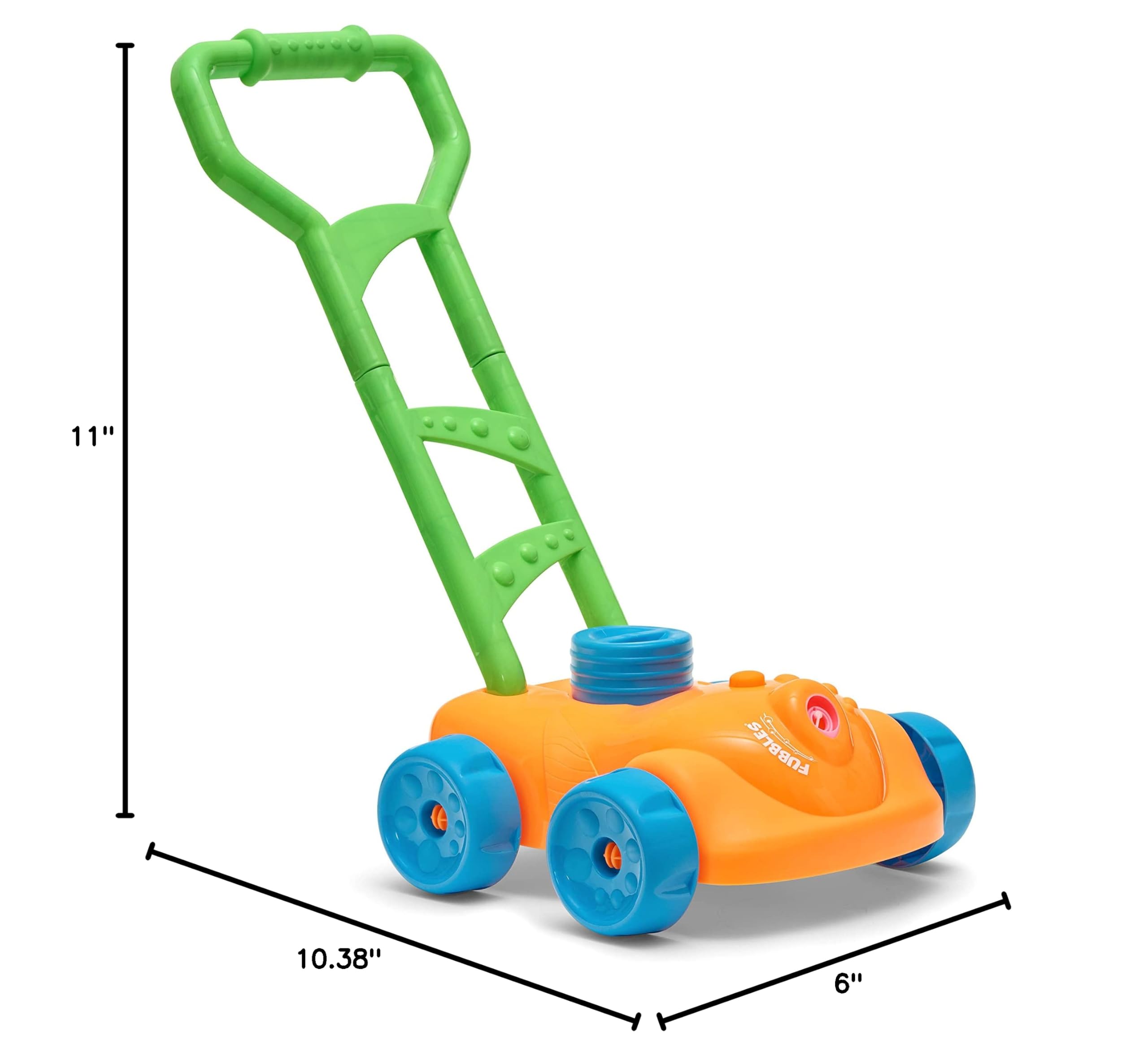 Fubbles No Spill Bubble Lawn Mower for Toddlers - Automatic Bubble Blower Machine with 4oz Non-Toxic Refill Solution - Outdoor Bubble Toy for Kids (Orange) - Perfect for Backyard Play, Birthday Parties & Summer Fun
