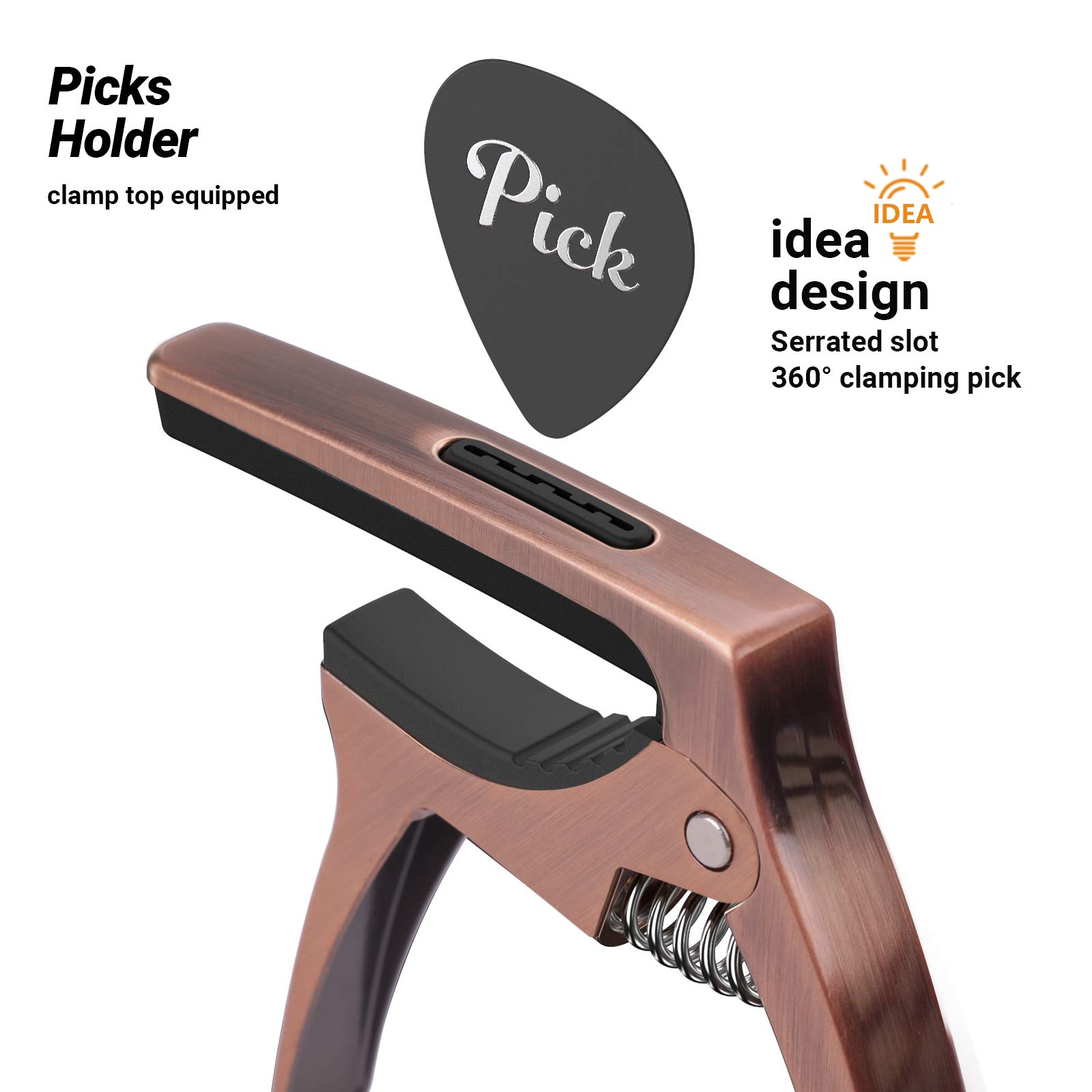 3 in 1 Guitar Capo for Acoustic & Electric Guitars with Storage Bag & Picks - Premium Bronze String Accessories - Perfect for Live Performances, Studio Recording & Practice Sessions