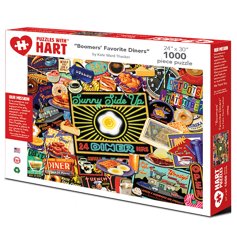 Boomer's Favorite Diners 1000 Piece Jigsaw Puzzle by Kate Ward Thacker - Premium Quality for Adults & Seniors - Perfect for Family Game Nights & Relaxation