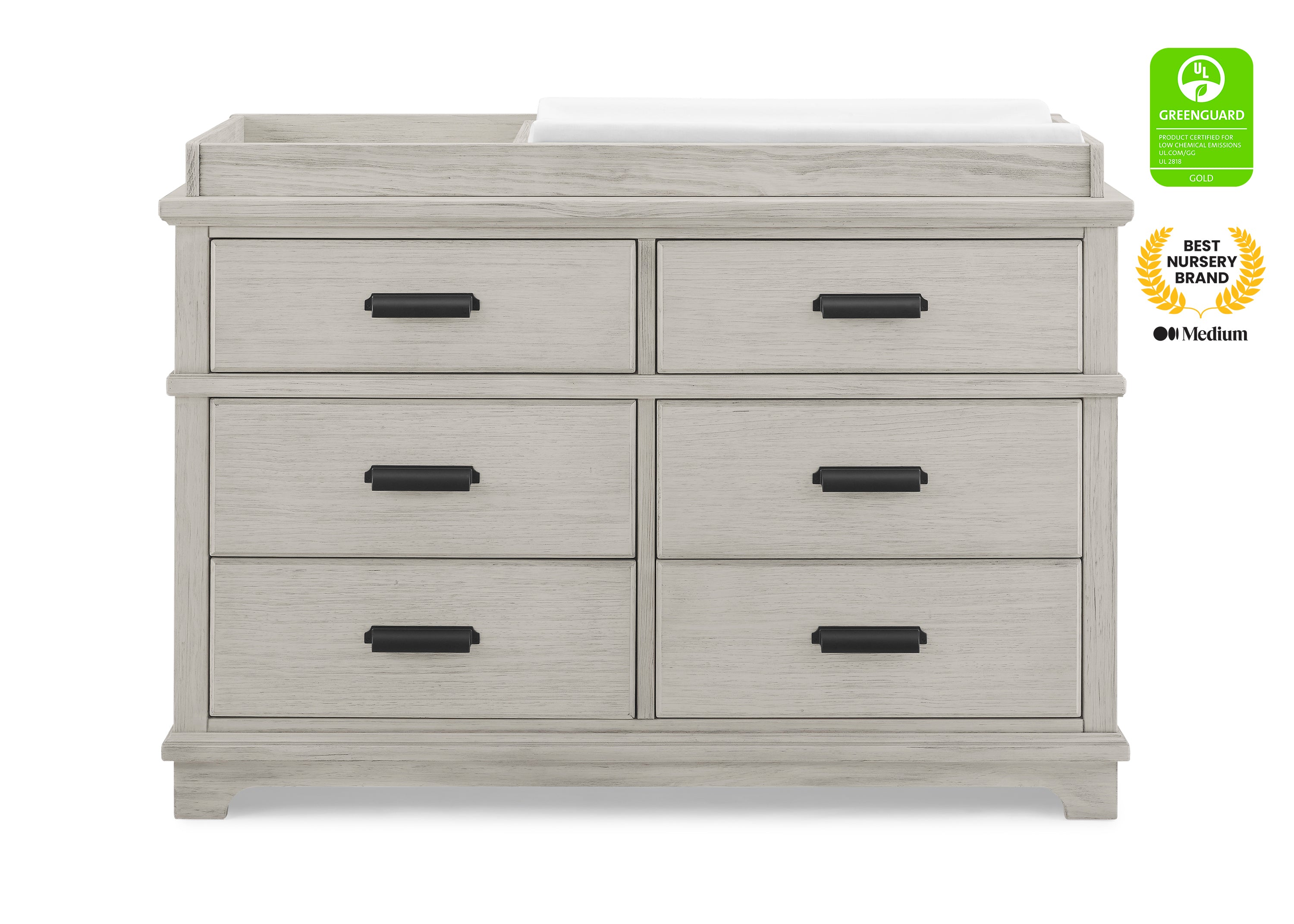 Asher 6 Drawer Dresser with Changing Top & Interlocking Drawers - Nursery Storage Solution for Baby Clothes & Essentials | Perfect for Newborn Care & Organization