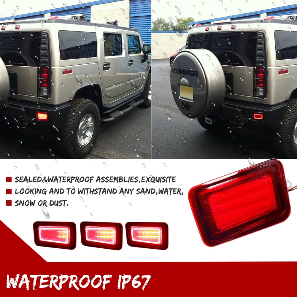 Red LED 3-in-1 Fog Lamp Kit - Compatible with 2005-2009 Hummer H2 | Rear Bumper Reflector, Turn Signal & Brake Tail Lights Replacement | Off-Road & Night Driving Safety Upgrade