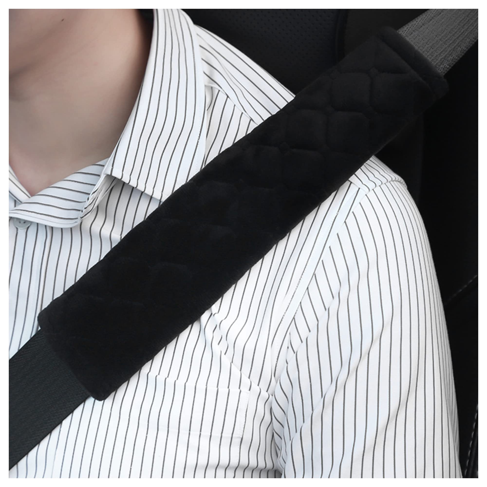 Turcee 2 Pack Soft Car Seat Belt Covers - Anti-Friction Comfortable Driving Accessories for Men, Women & Kids - Universal Fit for All Vehicles - Perfect for Long Road Trips & Daily Commute (Black)