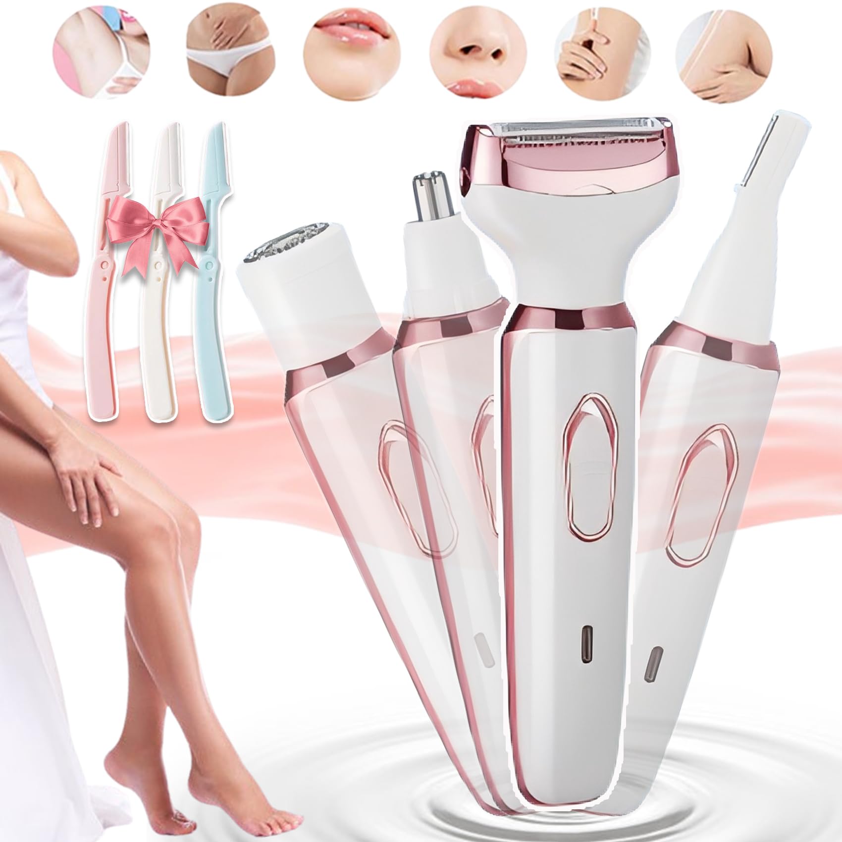 Taletseten 4-in-1 Electric Razor for Women - Rechargeable Lady Shaver with LED Light & Wet/Dry Use - Perfect for Legs, Underarms, Bikini & Face - Smooth Hair Removal at Home or Travel