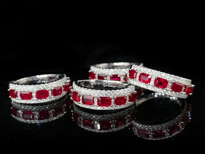18K White Gold Diamond & Ruby Engagement Ring for Women - Elegant Luxury Wedding Band, Anniversary Gift, Party Jewelry (Perfect for Proposals, Bridal Showers & Special Occasions)