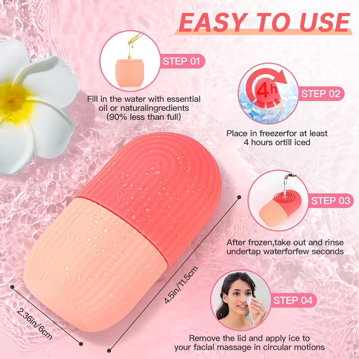 LOZOX Ice Roller for Face & Eyes - Cooling Facial Massage Tool for Puffiness & Dark Circles | Skin Care Ice Roller with Gua Sha Benefits | Reusable Silicone Ice Cube Mold for Beauty Routine | Perfect for Morning Depuffing & Post-Workout Skin Refresh