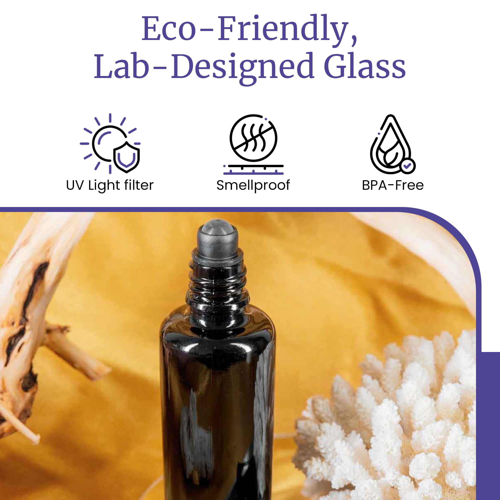**Black UV Glass Roller Bottles 50ml (1.7 fl oz) - 10-Pack Airtight Essential Oil Bottles with Glass Ball Roller & Screw Top - Perfect for Aromatherapy, DIY Blends & Travel**