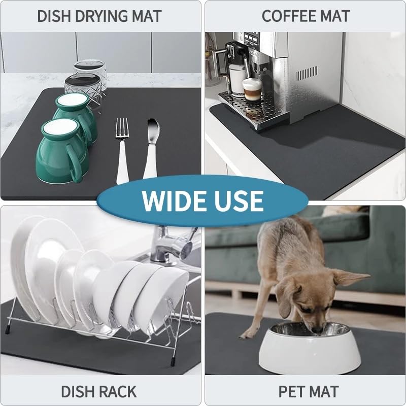 ZEMANIA 3D Print Non-Slip Dish Drying Mat - 40x30cm Absorbent Kitchen Counter Pad with Rubber Backing | Perfect for Coffee Machine, Dish Rack & Countertop Drying | Stain-Resistant & Quick-Dry Design for Busy Kitchens
