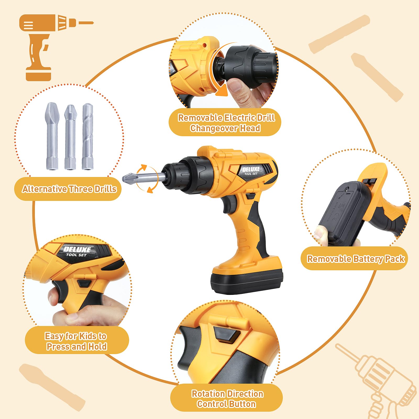 **Zealous Kids Tool Set for Boys - Toddler Construction Toy with Tool Box & Electronic Drill, Pretend Play Tools for 3 4 5 Year Olds - Perfect for DIY Projects & Role Play Fun**