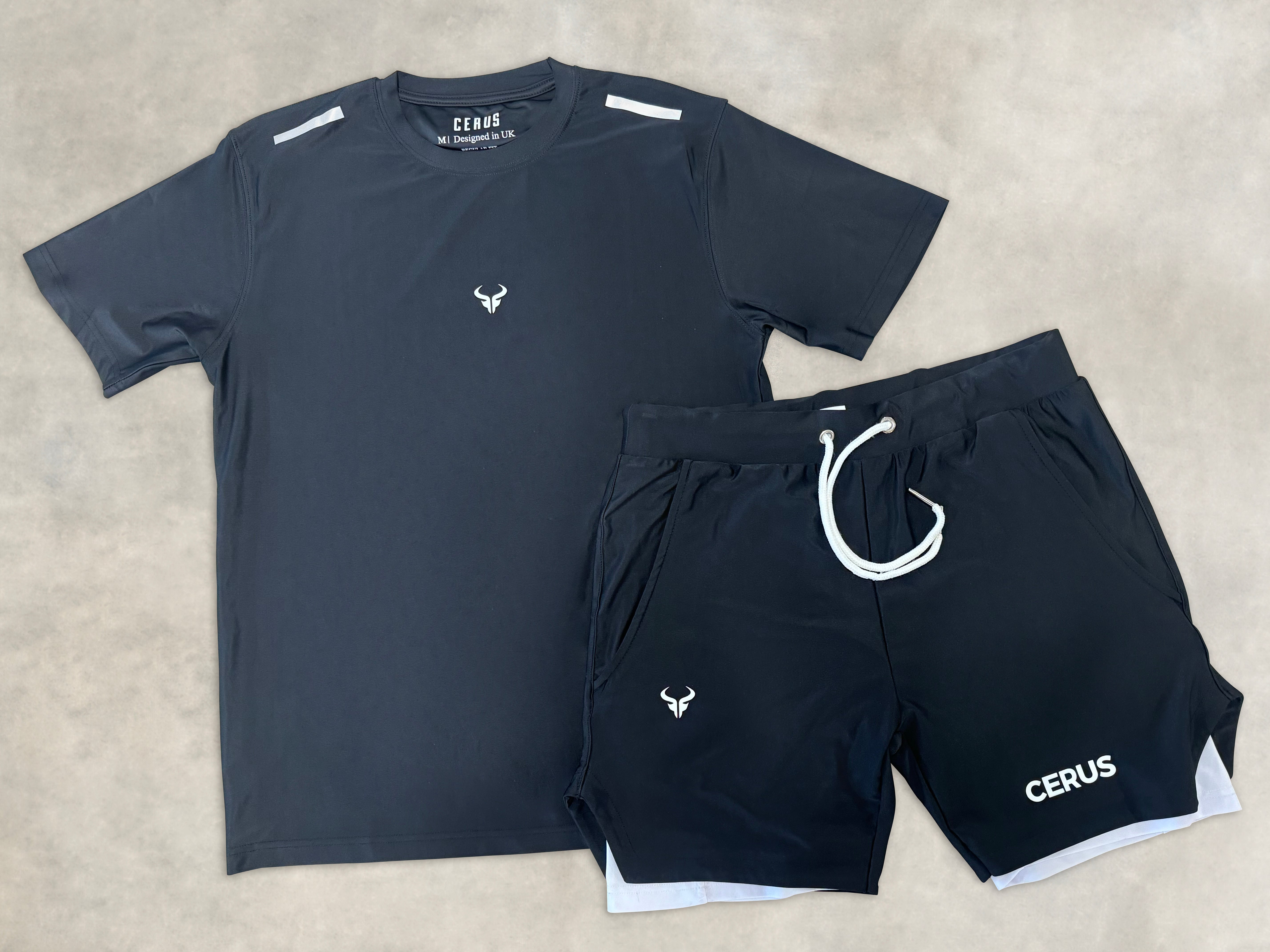 Cerus Black Janus 2-in-1 Running Shorts for Men - Moisture Wicking & Built-in Liner - Comfortable Workout & Gym Shorts for Jogging, Training & Outdoor Activities