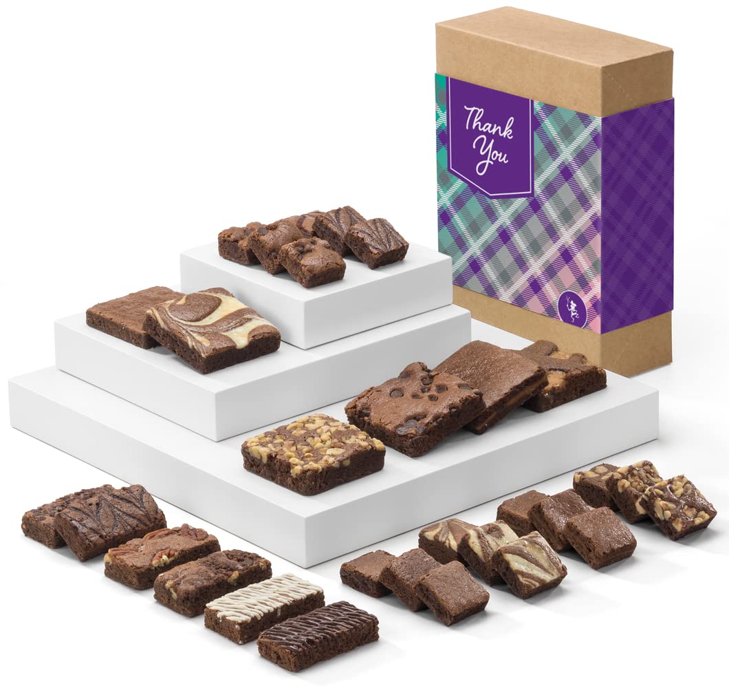 Gourmet Fairytale Brownies Gift Basket - Deluxe Medley with Individually Wrapped Full-Size, Snack-Size & Bite-Size Chocolate Brownies (30 Pieces) - Perfect Thank You Gift for Holidays, Birthdays & Corporate Events - Item CY325