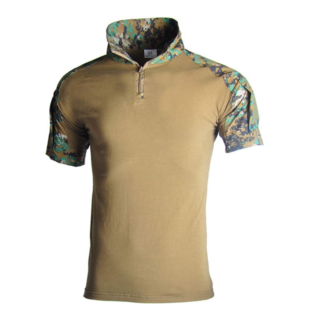 Lilychan Men's Tactical Short Sleeve Shirt - Military Combat Outdoor Shirt with Zipper Pocket | Perfect for Hiking, Camping & Airsoft Activities