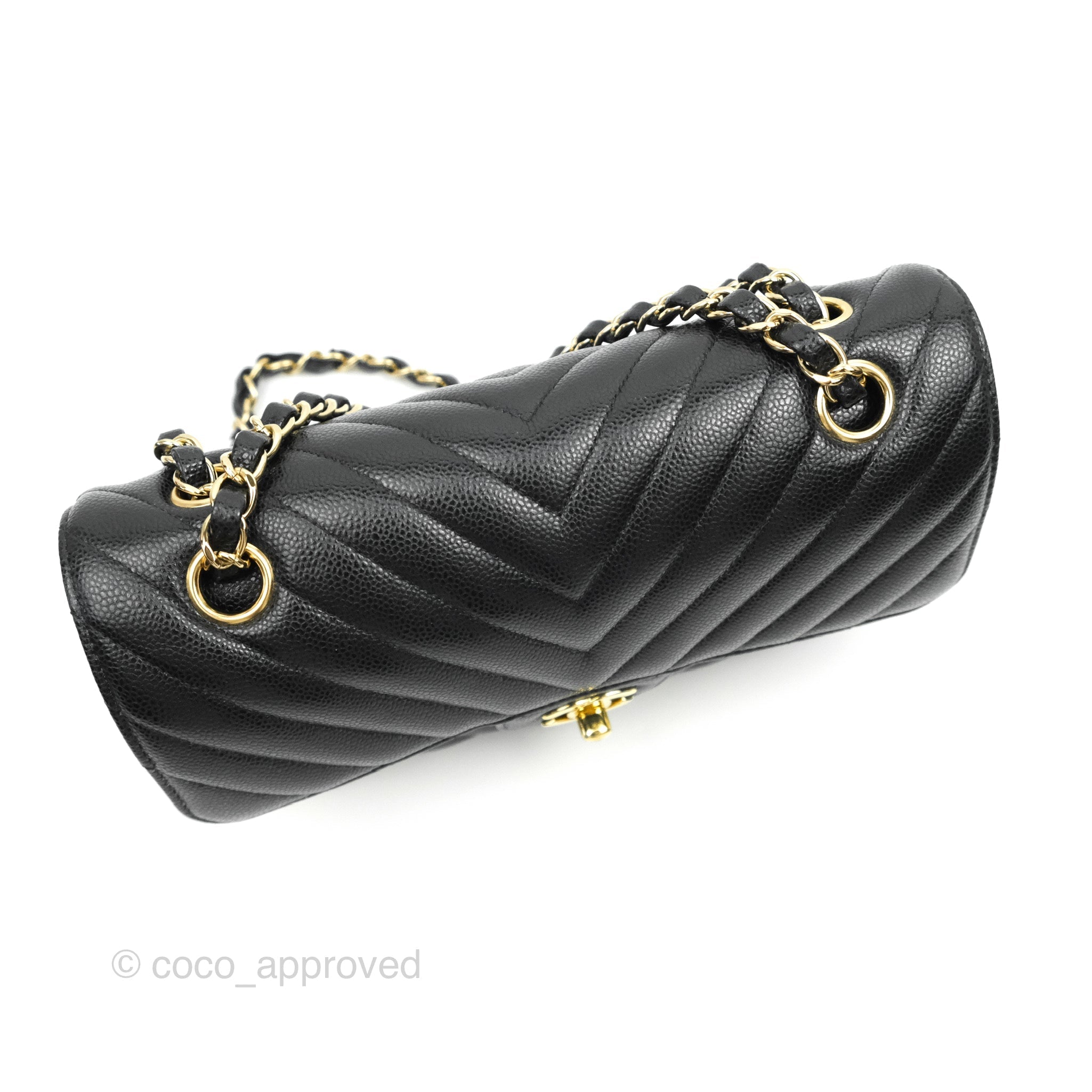Chanel Classic Chevron Small Double Flap Bag Black Caviar Leather Gold Hardware - Luxury Designer Handbag for Women, Perfect for Parties & Evening Events