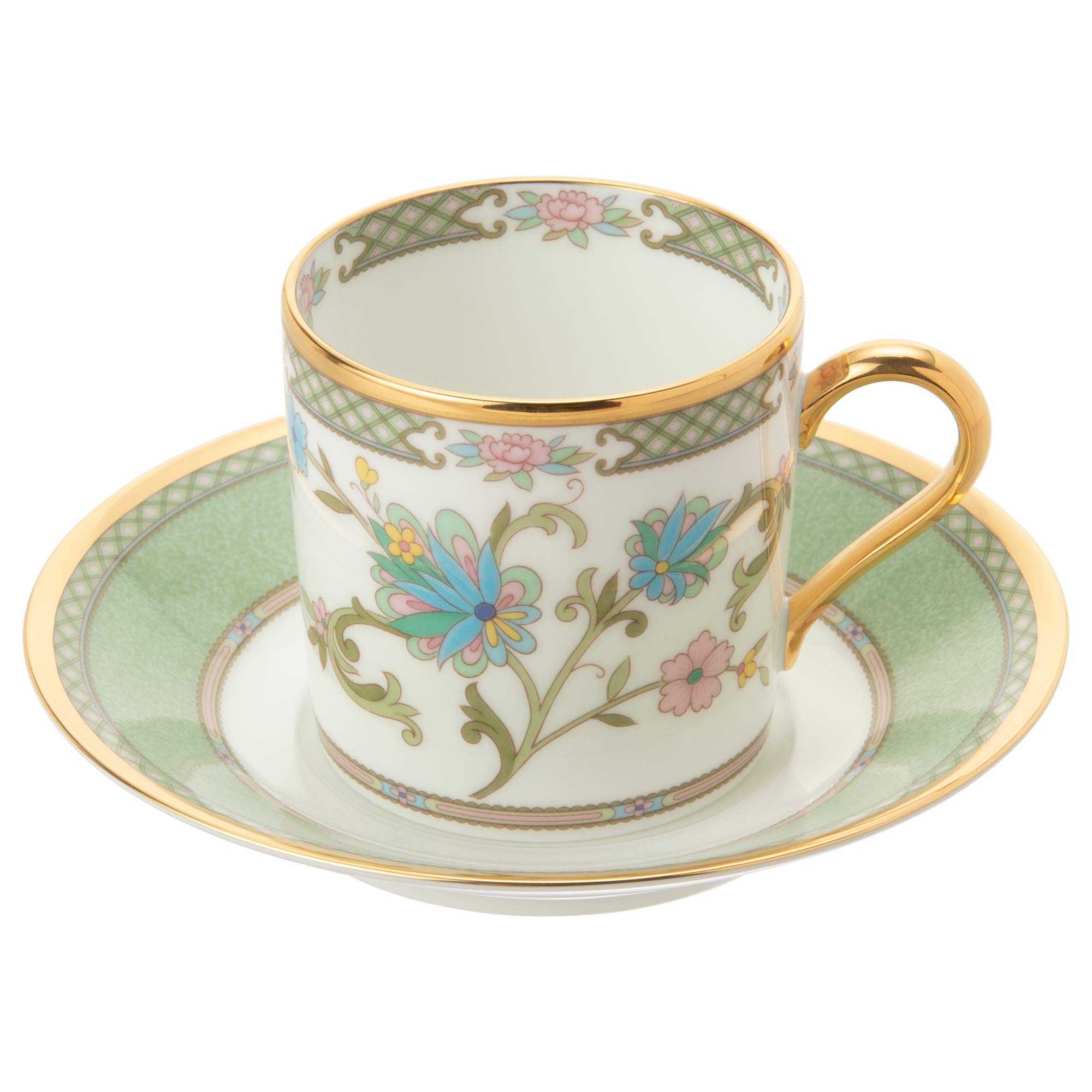 Noritake Bone China Yoshino Green Coffee Cup & Saucer Set - 125ml (4.2oz) Elegant Tea Cup for Afternoon Tea, Cafe, Home Decor & Gift Giving