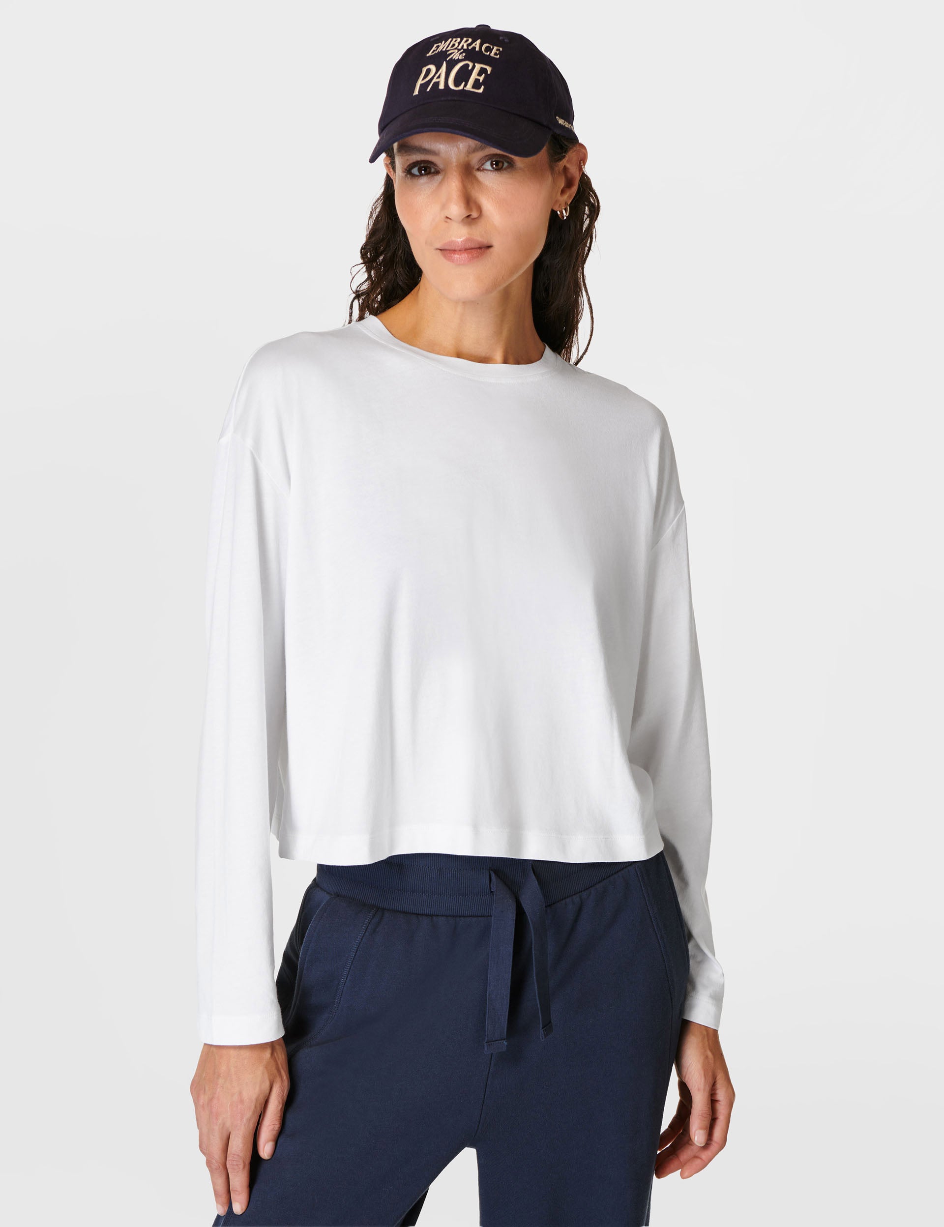 Essential Crop Long Sleeve T-Shirt for Women - Soft White Cotton Top for Casual Wear, Workout & Layering