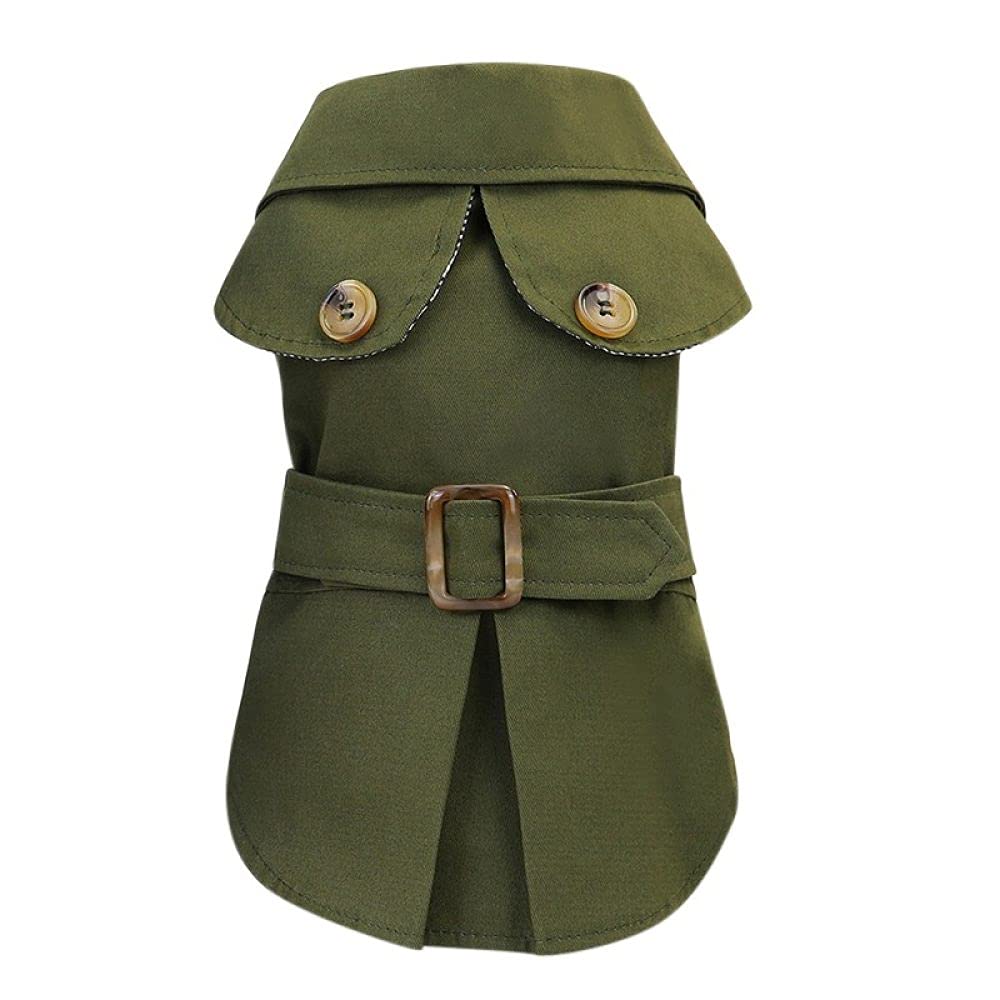FEELHH British Style Army Green Dog Coat - Winter Warm Windbreaker with Buttons for Small & Medium Dogs - Perfect for Outdoor Walks and Cold Weather Protection