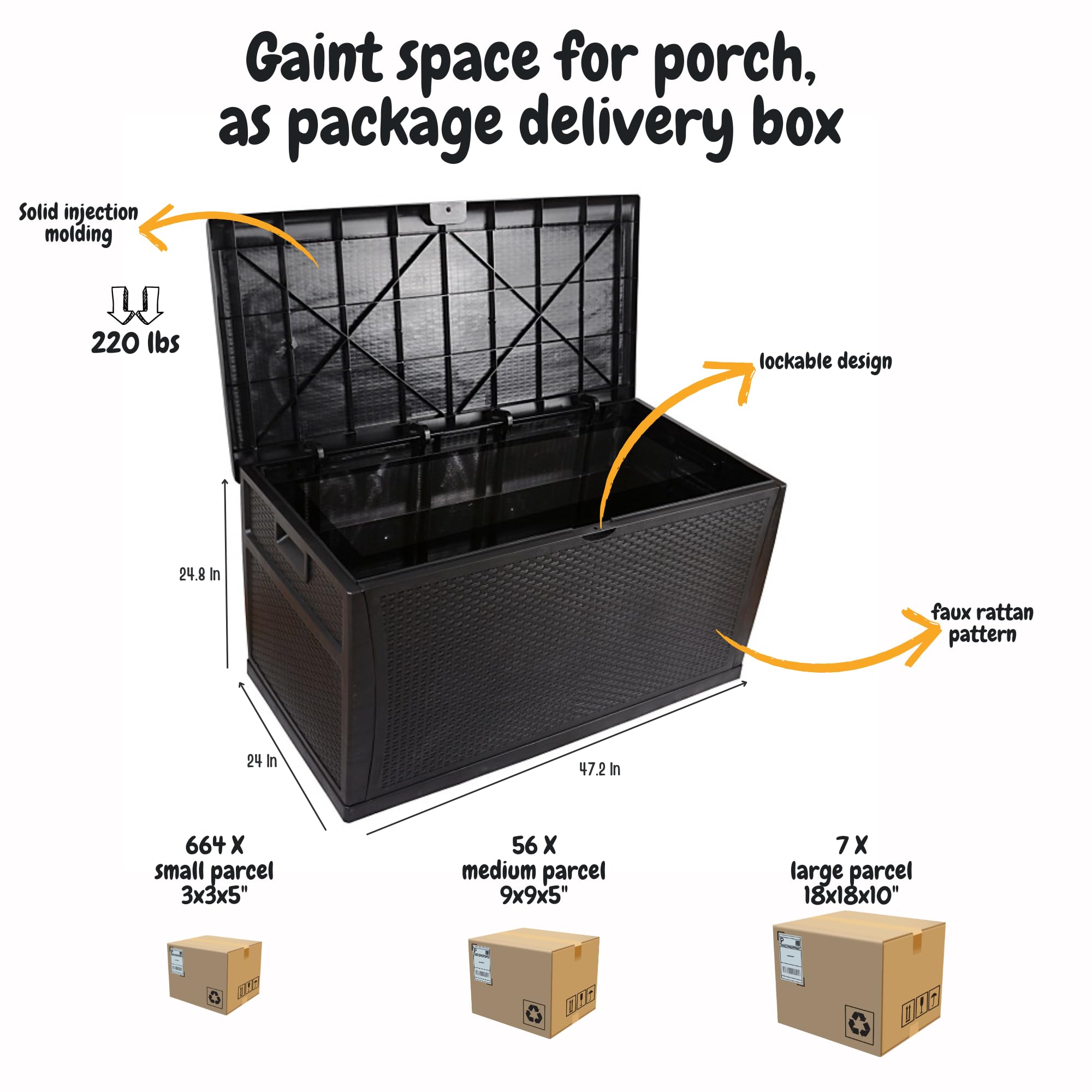 121 Gallon Outdoor Storage Box - Large Lockable Waterproof Deck Box for Patio Cushions, Garden Hoses & Pool Accessories - Durable Resin Rattan Plastic Design - Perfect for Backyard, Deck & Poolside Storage (Black)