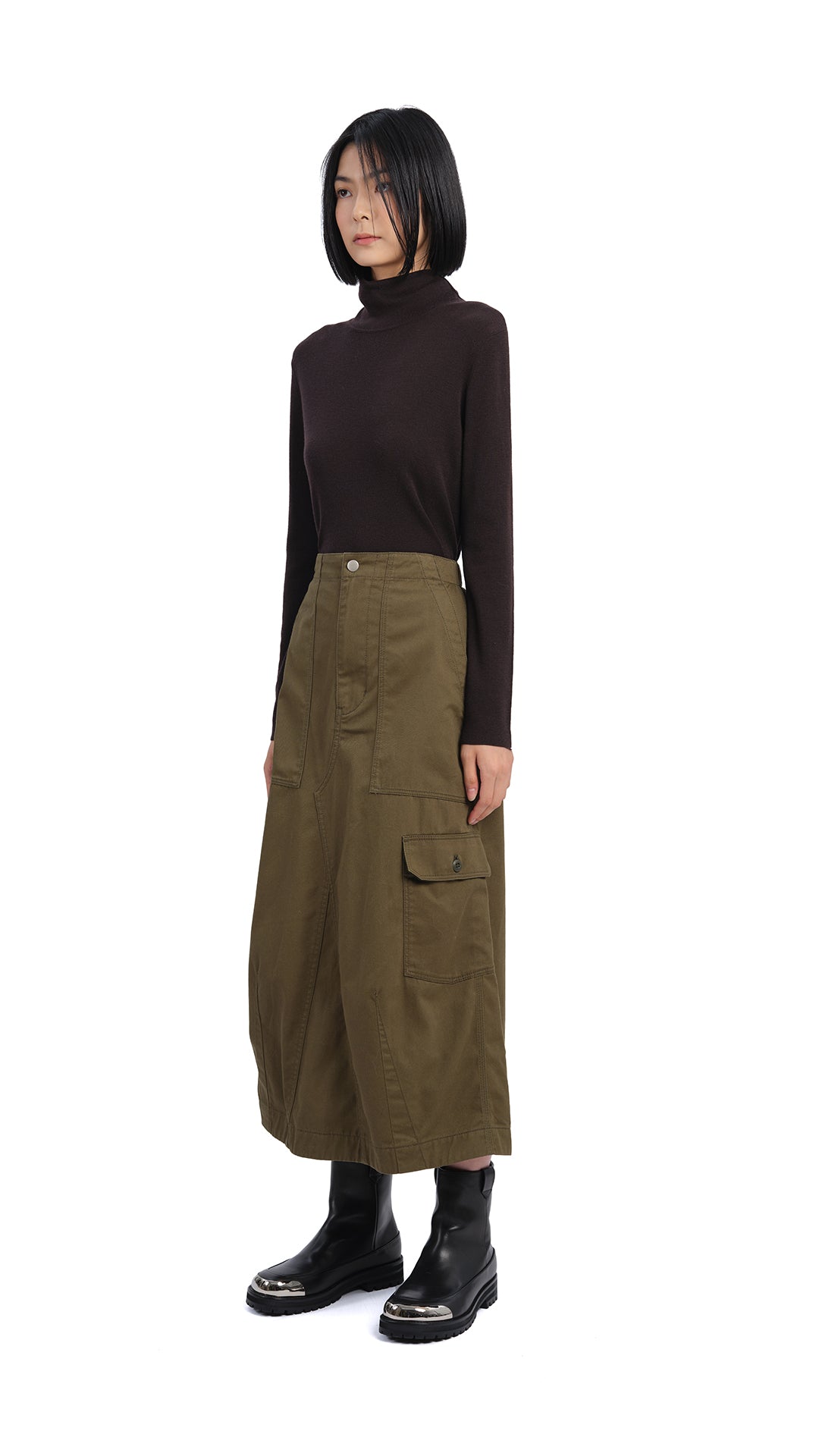 Stylish Fatigue Midi Skirt for Women - Comfortable Casual Stretch Waist A-Line Skirt | Perfect for Work, Weekend Outings & Date Nights