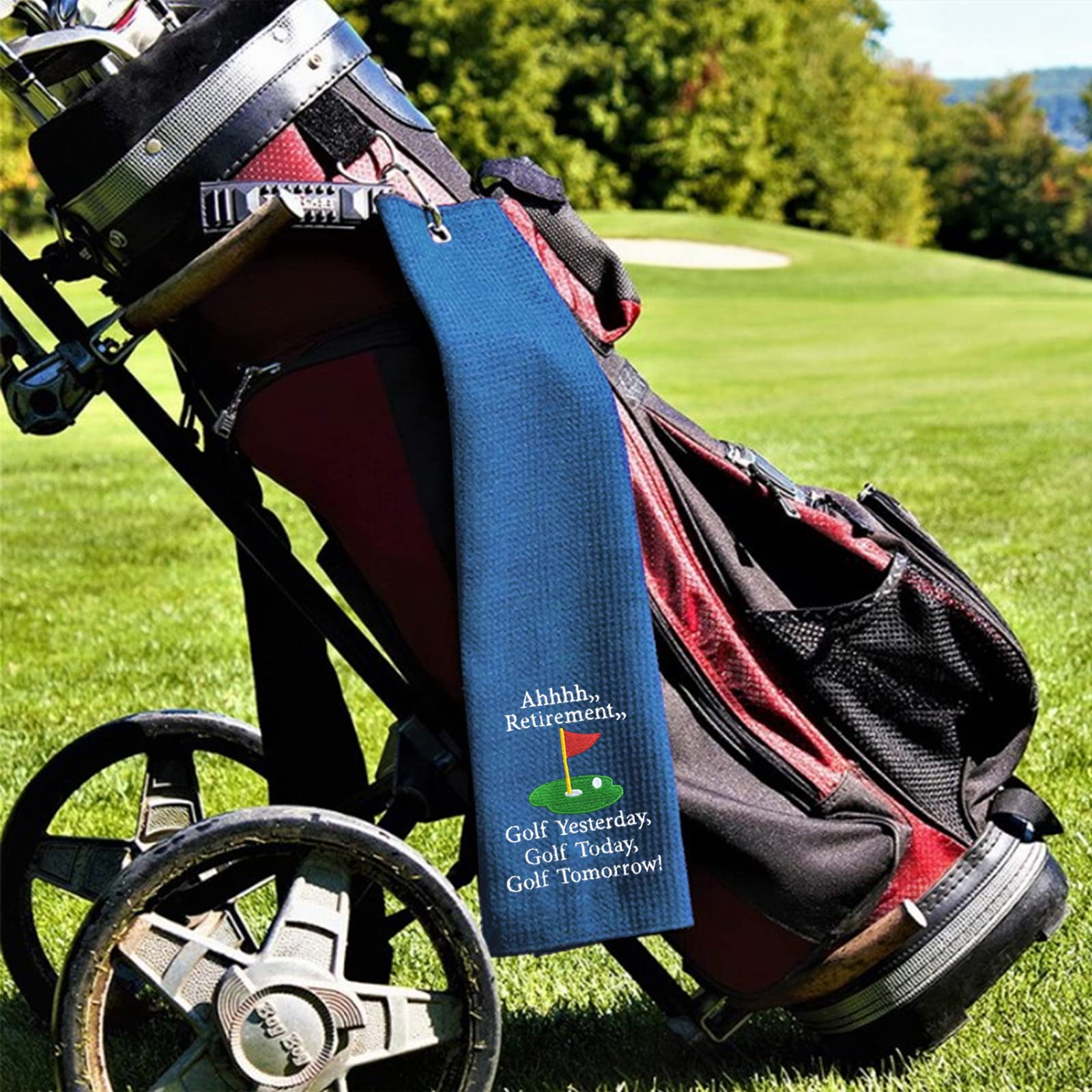 Funny Retirement Golf Towel - Embroidered Navy Blue Golf Towel with Clip for Golf Bags | Perfect Golf Gift for Men, Birthday Present for Golf Lovers, Retirement Gift for Coworker, Father or Grandpa | Great for Golf Courses, Retirement Parties & Father's Day Celebrations