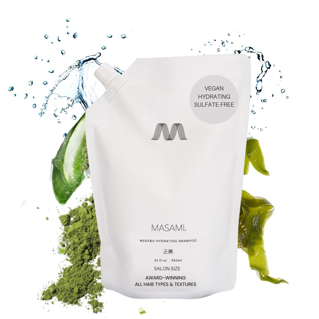 MASAMI Mekabu Hydrating Conditioner 32oz Refill Pouch - Sulfate Free, Paraben Free, Phthalate Free | Salon Quality Color Safe Hair Treatment with Japanese Seaweed Extract | Sustainable & Recyclable Packaging | Perfect for Dry, Damaged Hair at Home or Salon Use