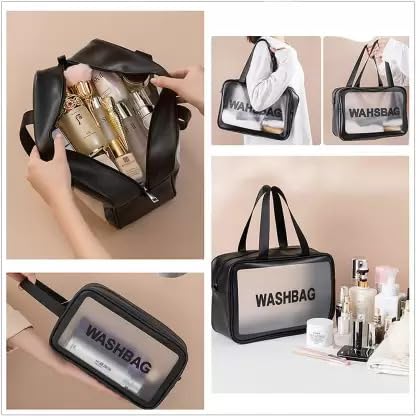 RK RETAILER Travel Makeup Pouch Set - Waterproof Cosmetic Organizer Bag for Women & Girls - Toiletry Storage Kit with Multiple Pockets (Black) - Perfect for Air Travel, Gym, Beach & Daily Use