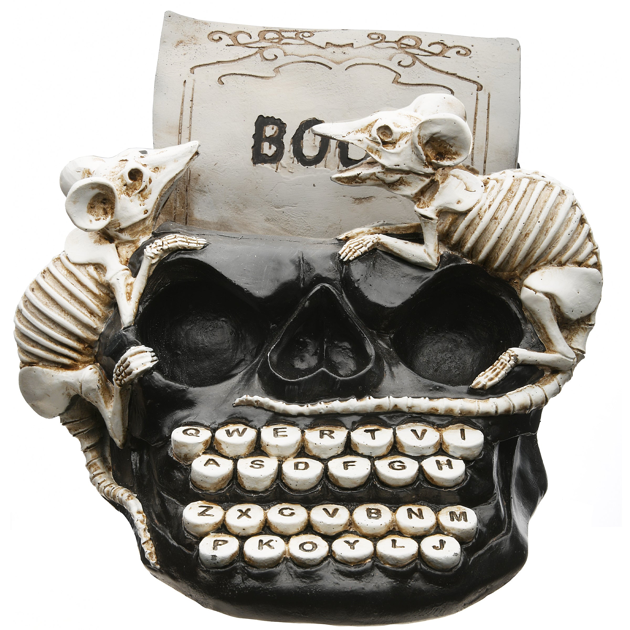 8 Inch Halloween Skull Shaped Vintage Typewriter Decor - Spooky Gothic Home Office & Party Decoration for Halloween, Haunted House, and Horror Themed Events