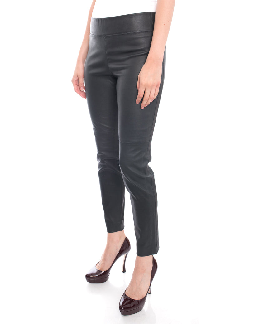 Brunello Cucinelli Charcoal Grey Stretch Lambskin Leggings - Premium Leather Pants for Women | Stylish & Comfortable for Work, Travel & Evening Out