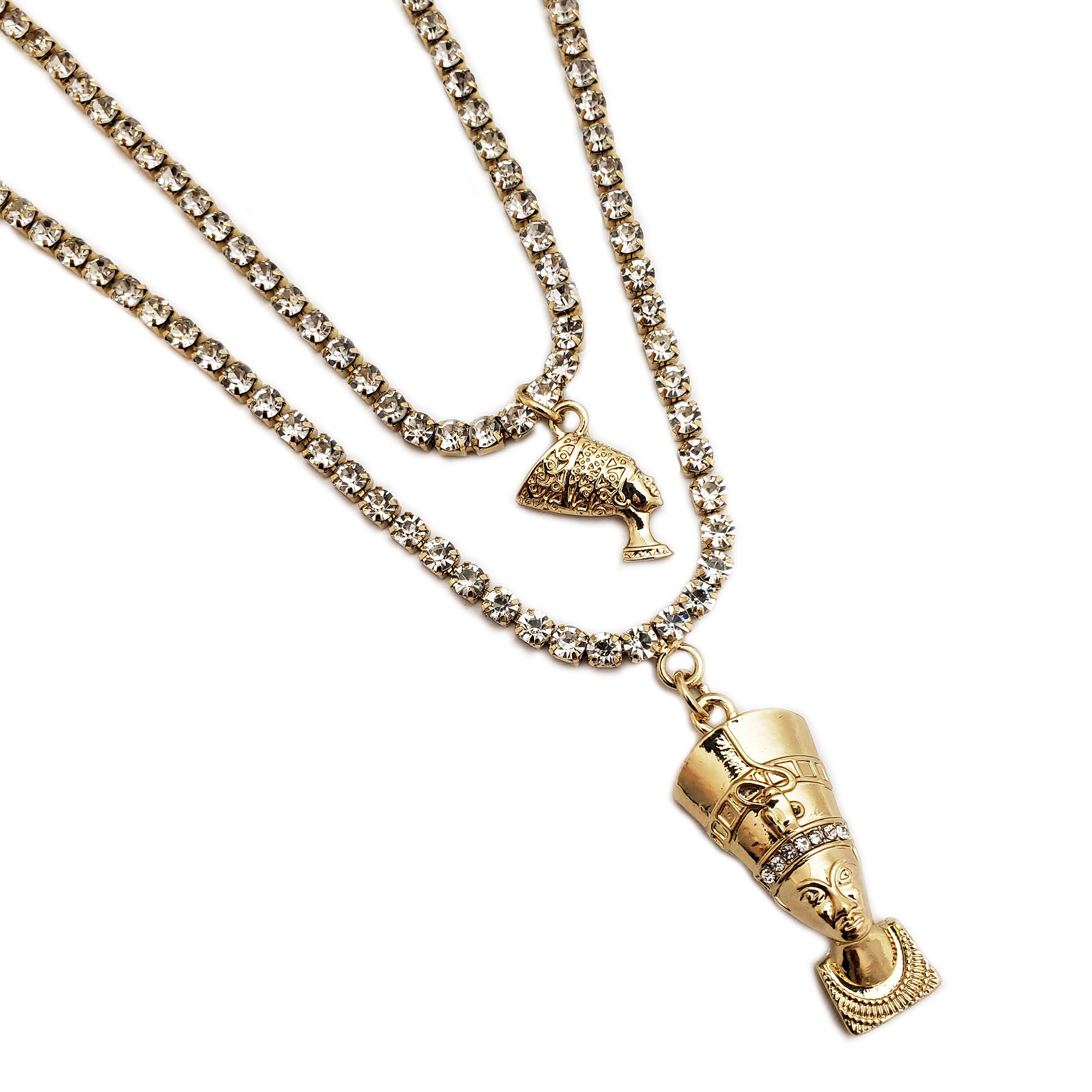 Hip Hop Iced Double Egyptian Nefertiti Pendant & 3mm 16