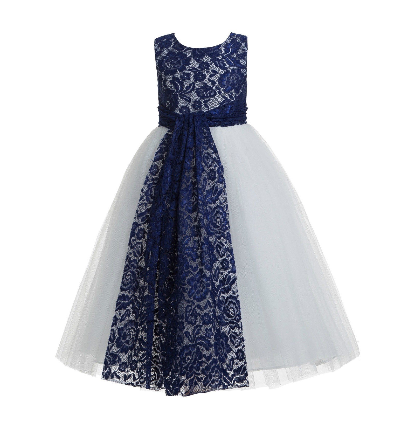 Navy Blue Floral Lace Heart Cutout Flower Girl Dress - Elegant Formal Pageant Gown for Weddings & Special Occasions | Perfect for Flower Girls, First Communion & Birthday Parties